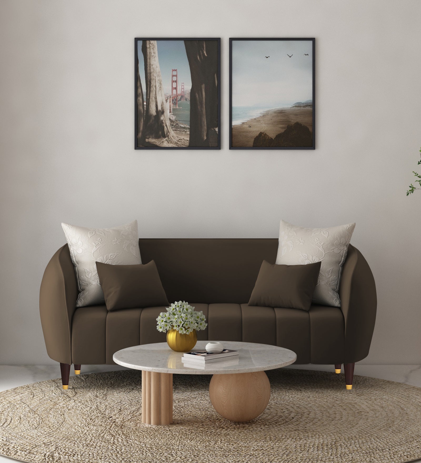 Hairo Velvet 2 Seater Sofa In Shade Brown Colour - Febonic Living