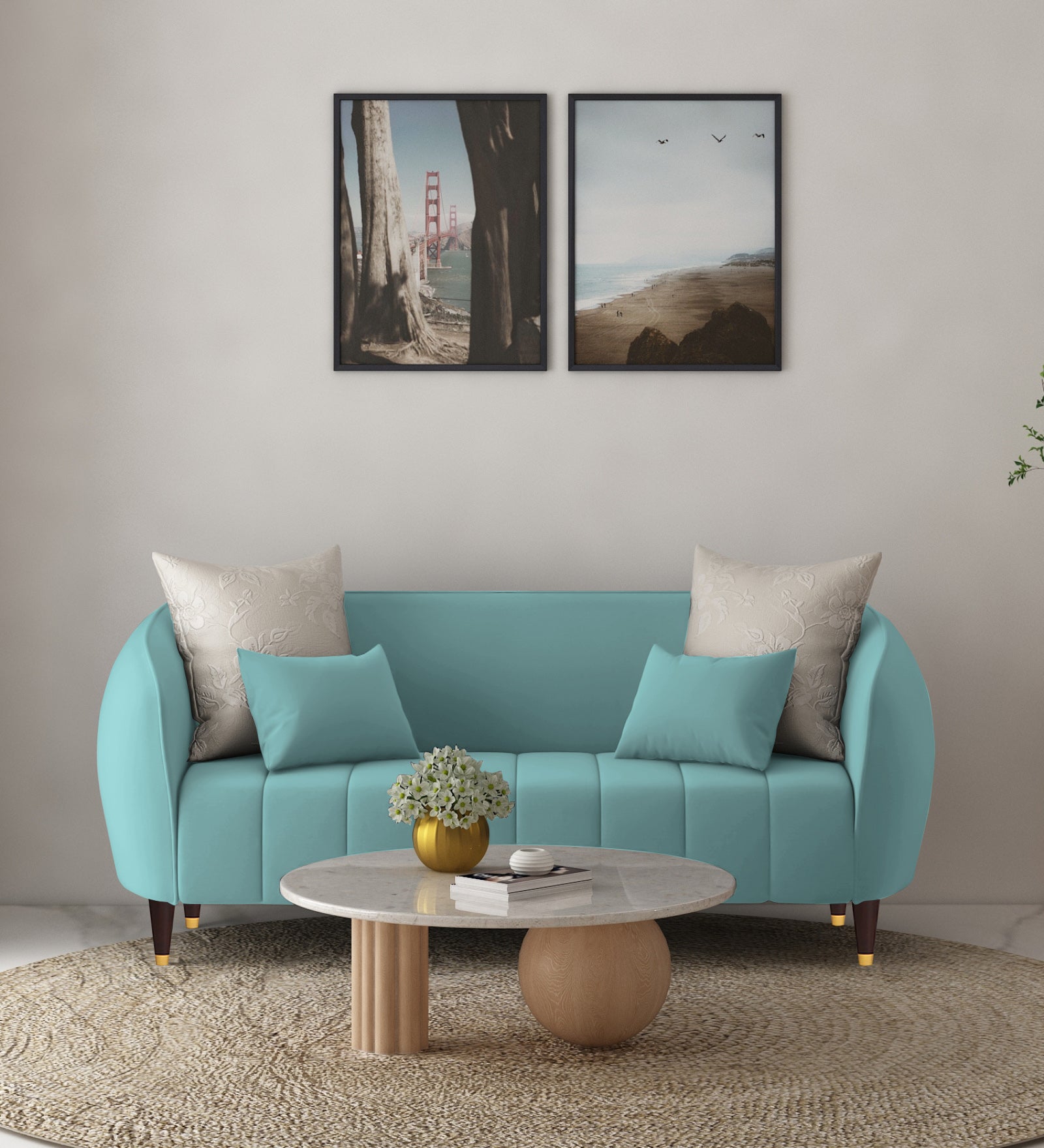 Hairo Velvet 2 Seater Sofa In Barmunda Aqua Colour - Febonic Living