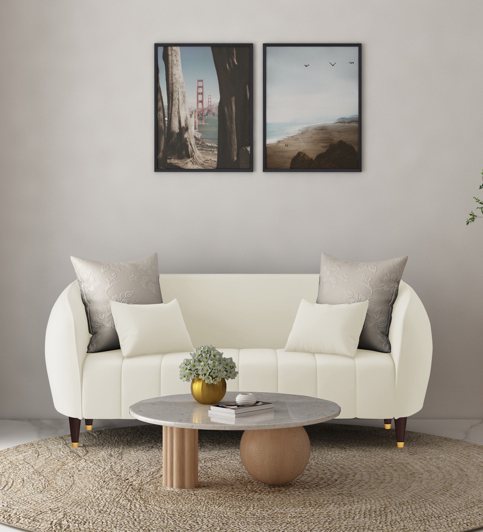 Hairo Velvet 2 Seater Sofa In Warm White Colour - Febonic Living