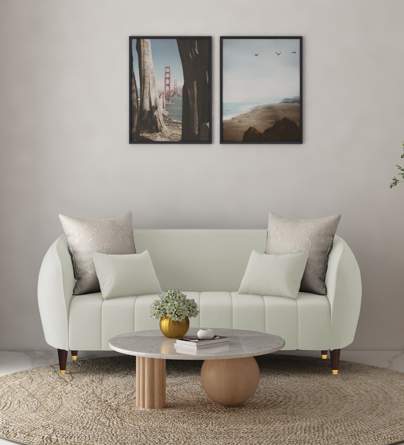Hairo Velvet 2 Seater Sofa In Bone Grey Colour - Febonic Living