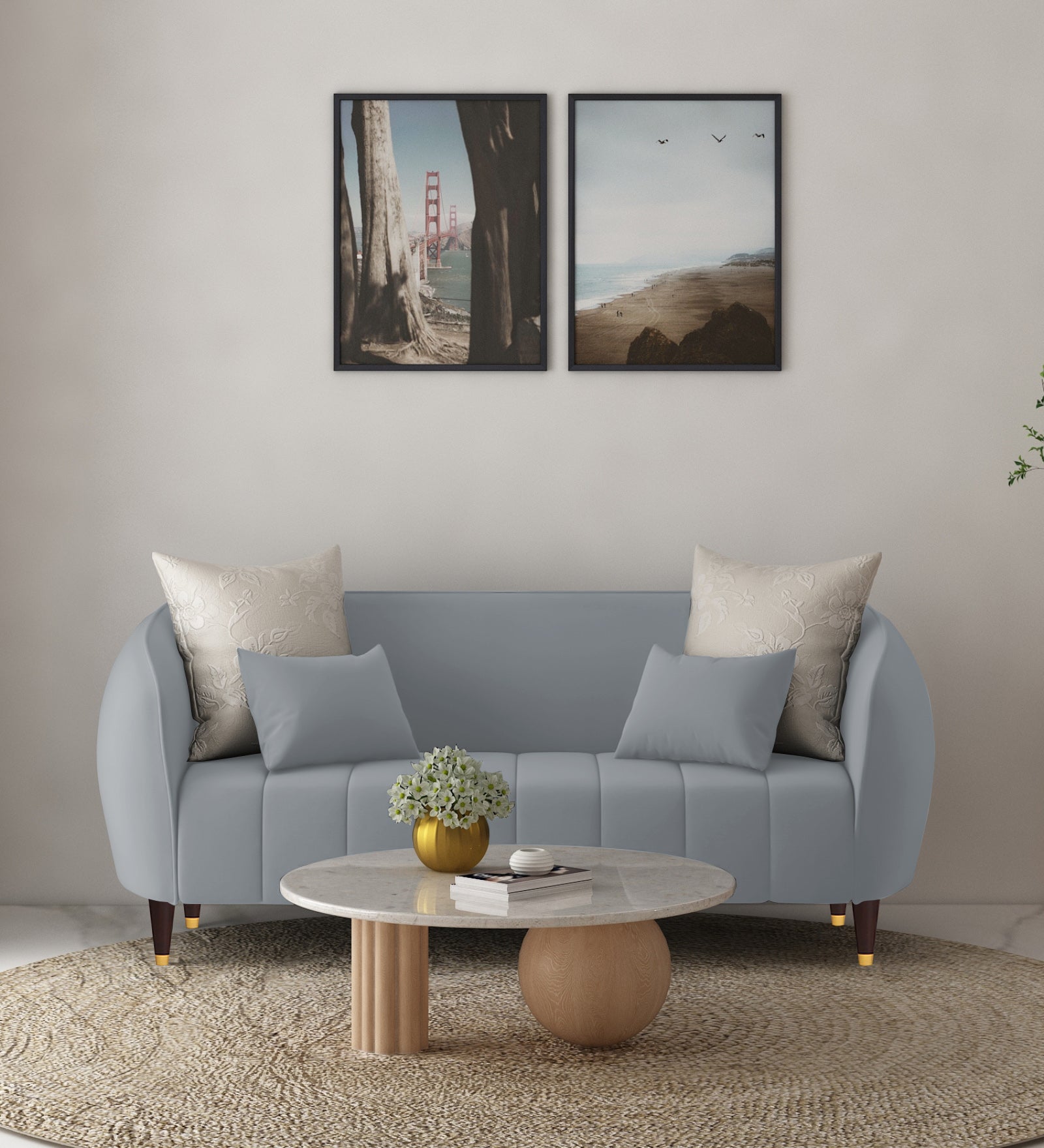 Hairo Velvet 2 Seater Sofa In Concrete Grey Colour - Febonic Living