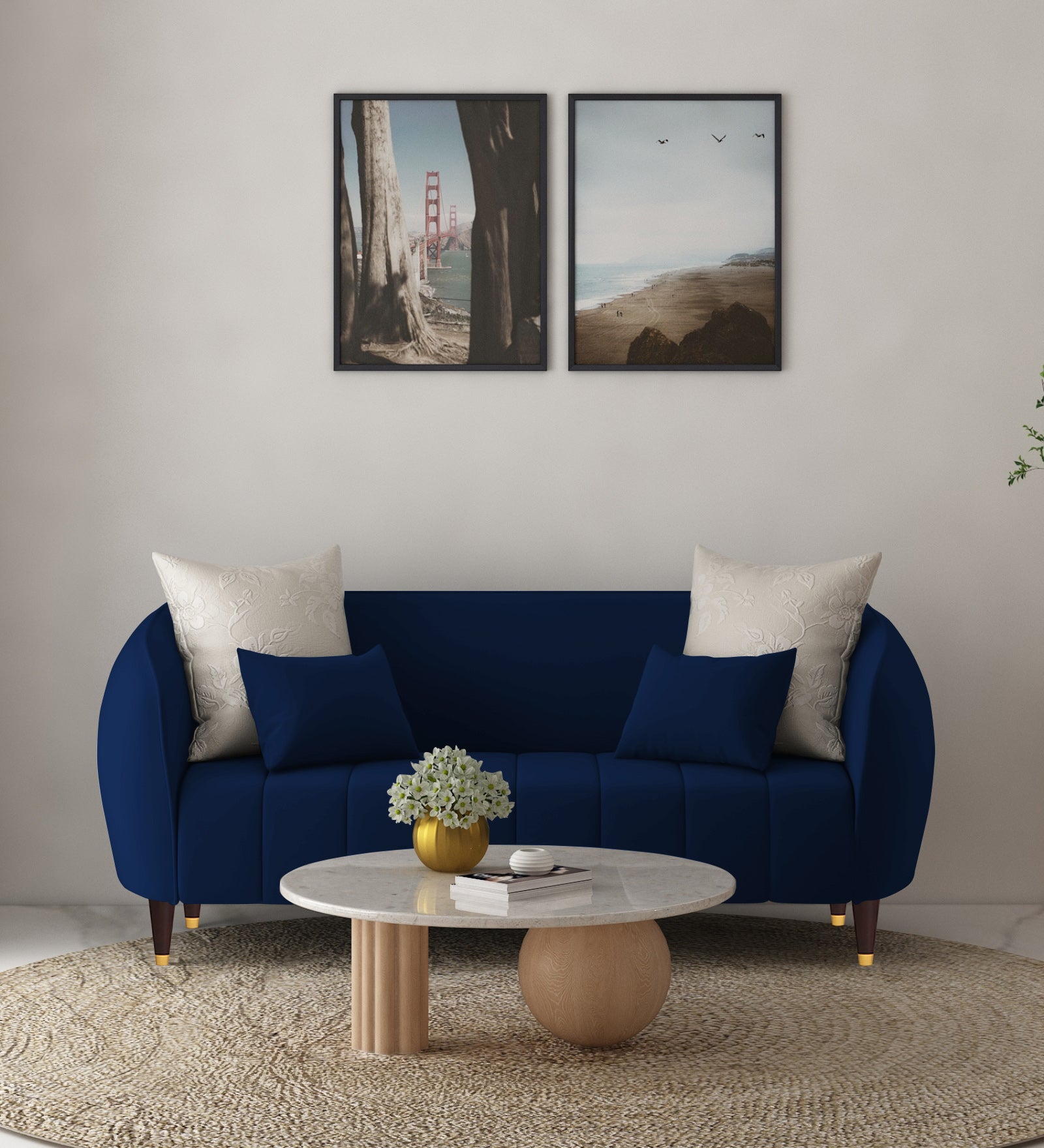 Hairo Velvet 2 Seater Sofa In Imperial Blue Colour - Febonic Living