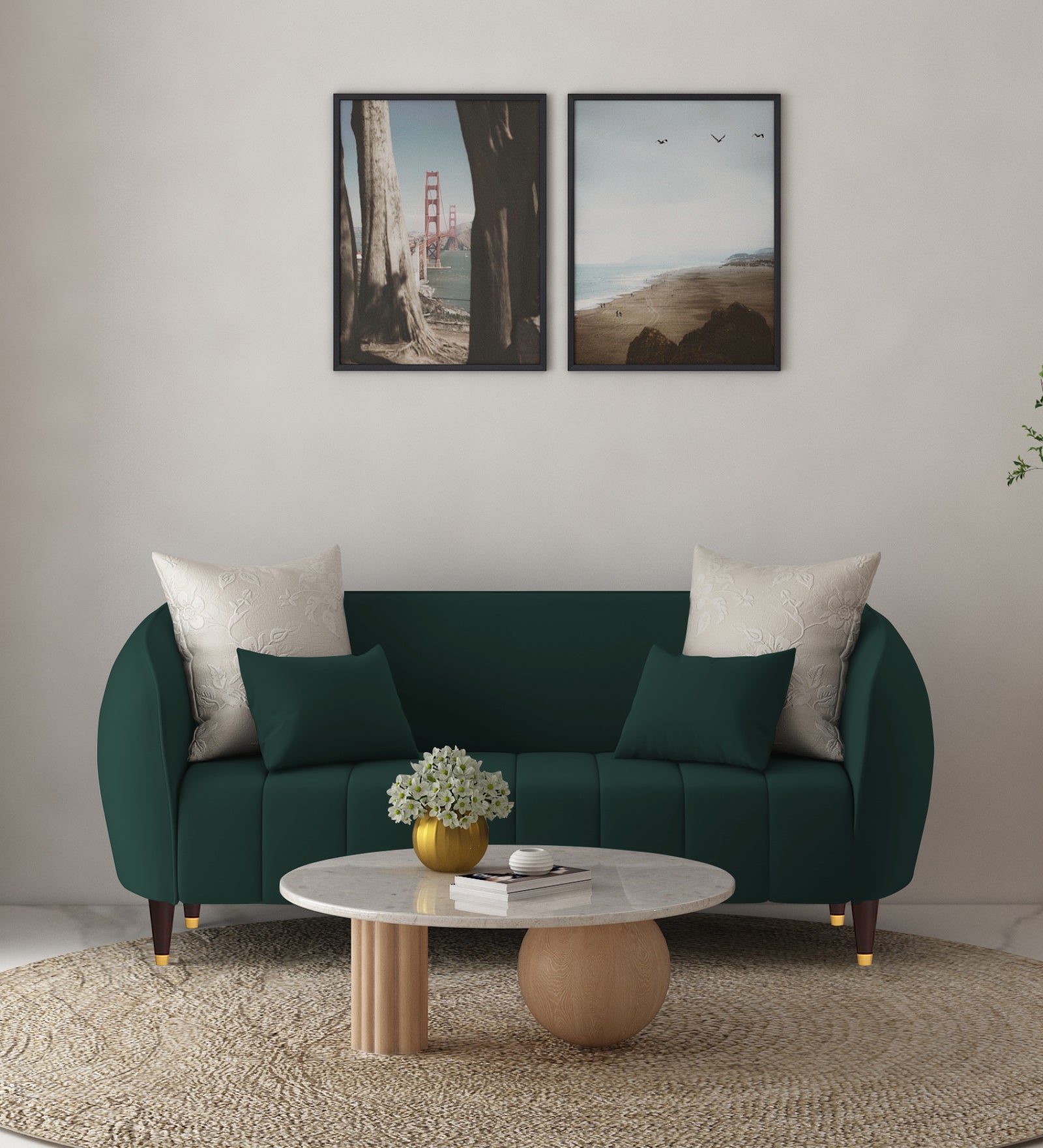 Hairo Velvet 2 Seater Sofa In Forest Green Colour - Febonic Living