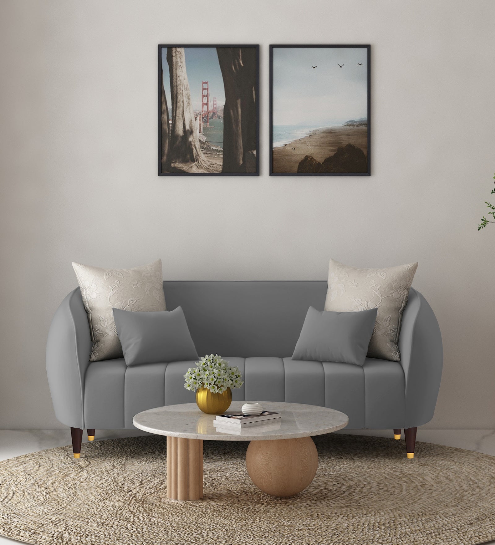 Hairo Velvet 2 Seater Sofa In Light Grey Colour - Febonic Living
