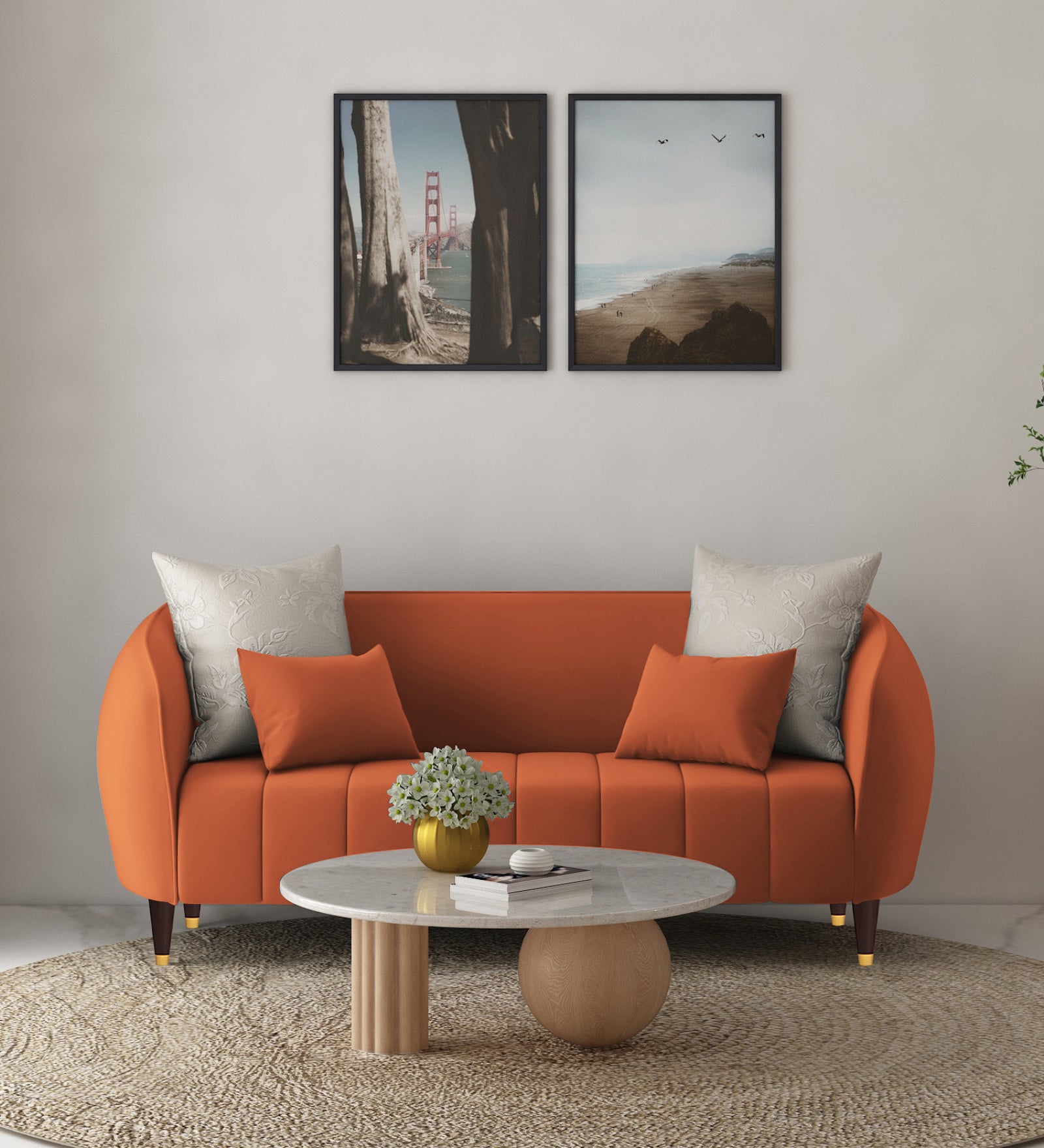 Hairo Velvet 2 Seater Sofa In Yam Orange Colour - Febonic Living
