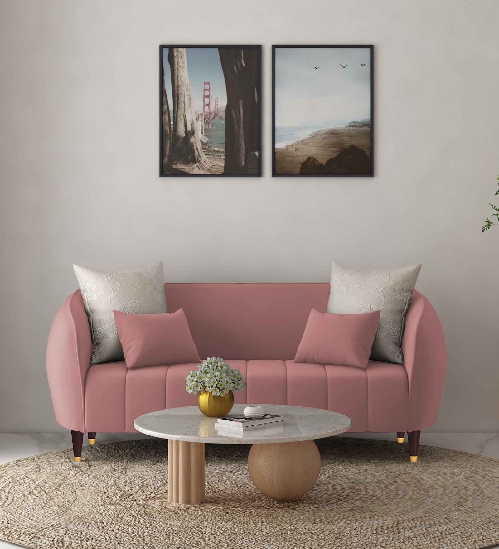 Hairo Velvet 2 Seater Sofa In Blush Pink Colour - Febonic Living