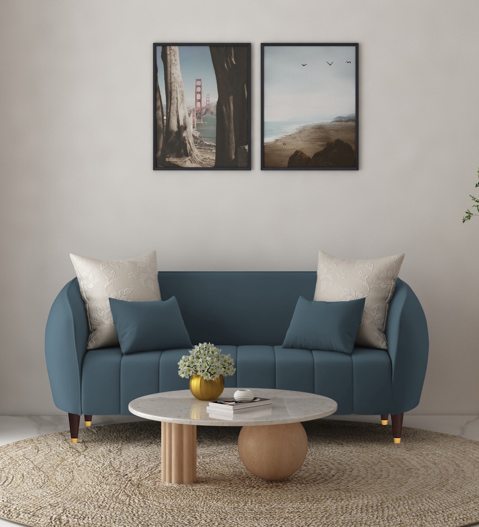 Hairo Velvet 2 Seater Sofa In Oxford Blue Colour - Febonic Living