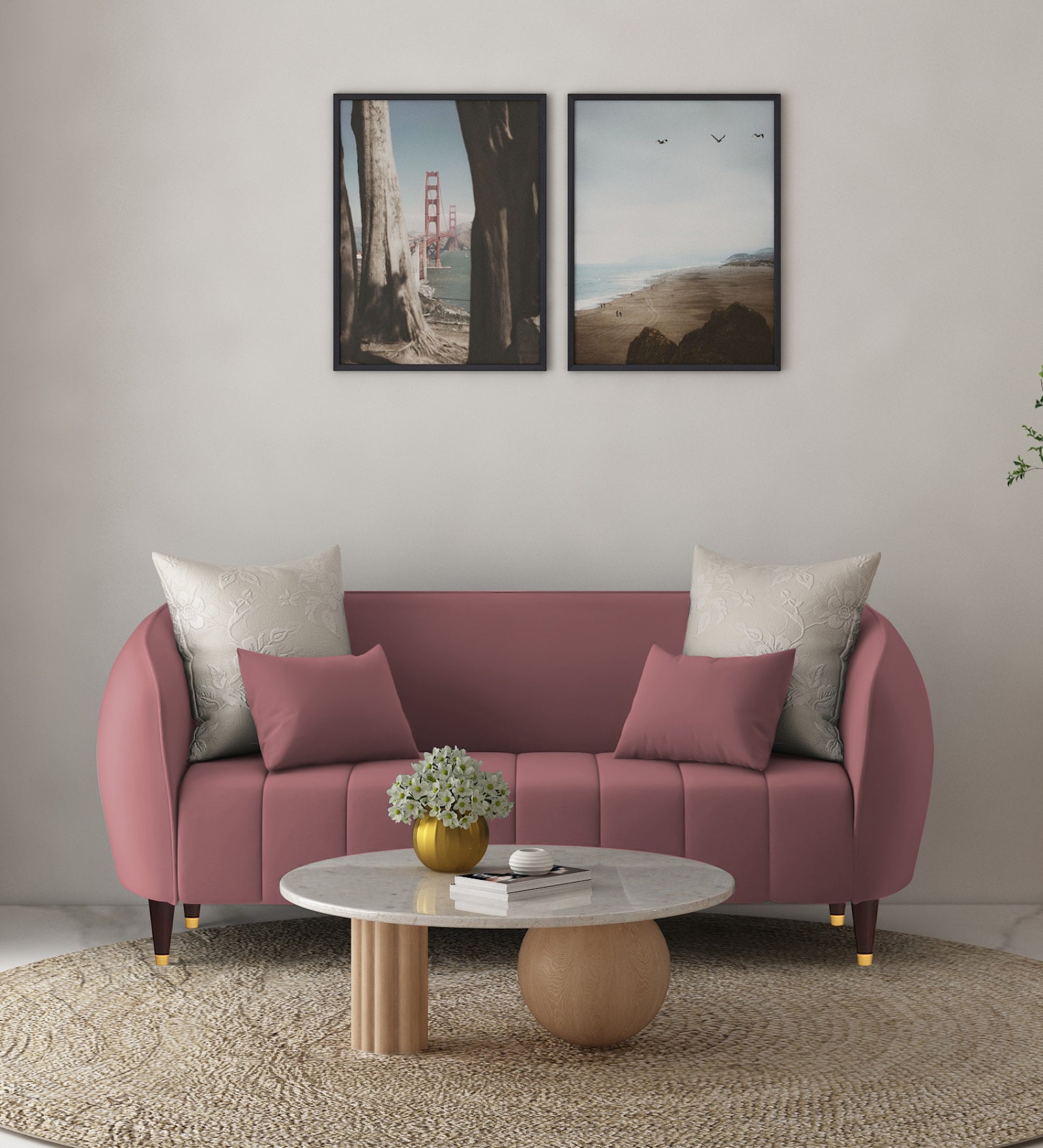 Hairo Velvet 2 Seater Sofa In Rose Pink Colour - Febonic Living