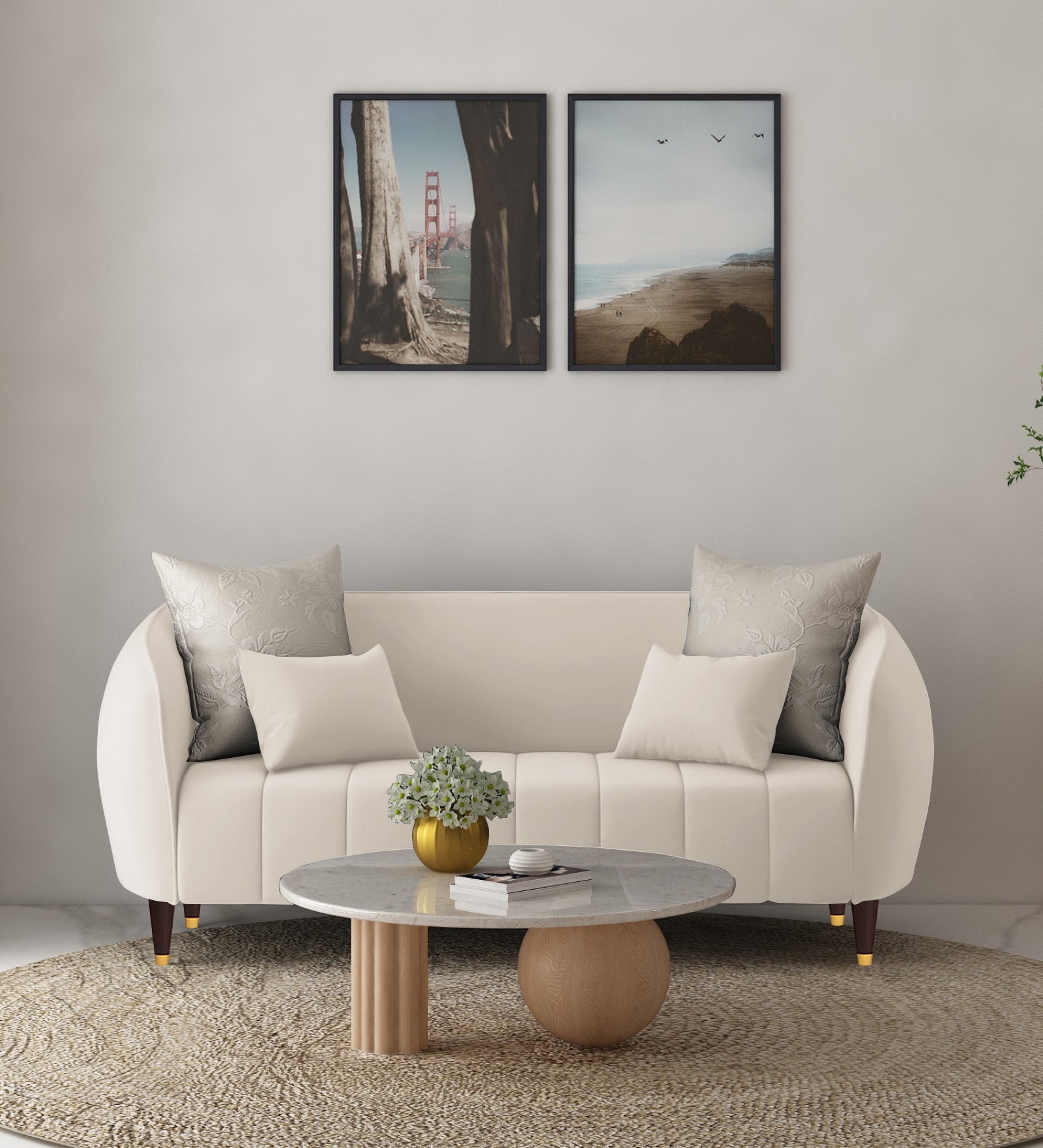 Hairo Velvet 2 Seater Sofa In Camel Beige Colour - Febonic Living
