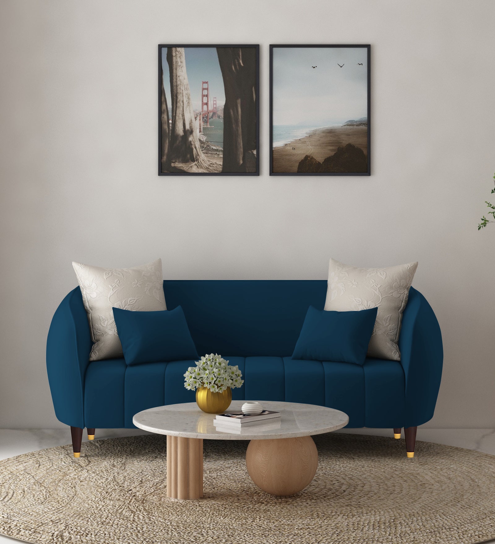Hairo Velvet 2 Seater Sofa In Azure Blue Colour - Febonic Living