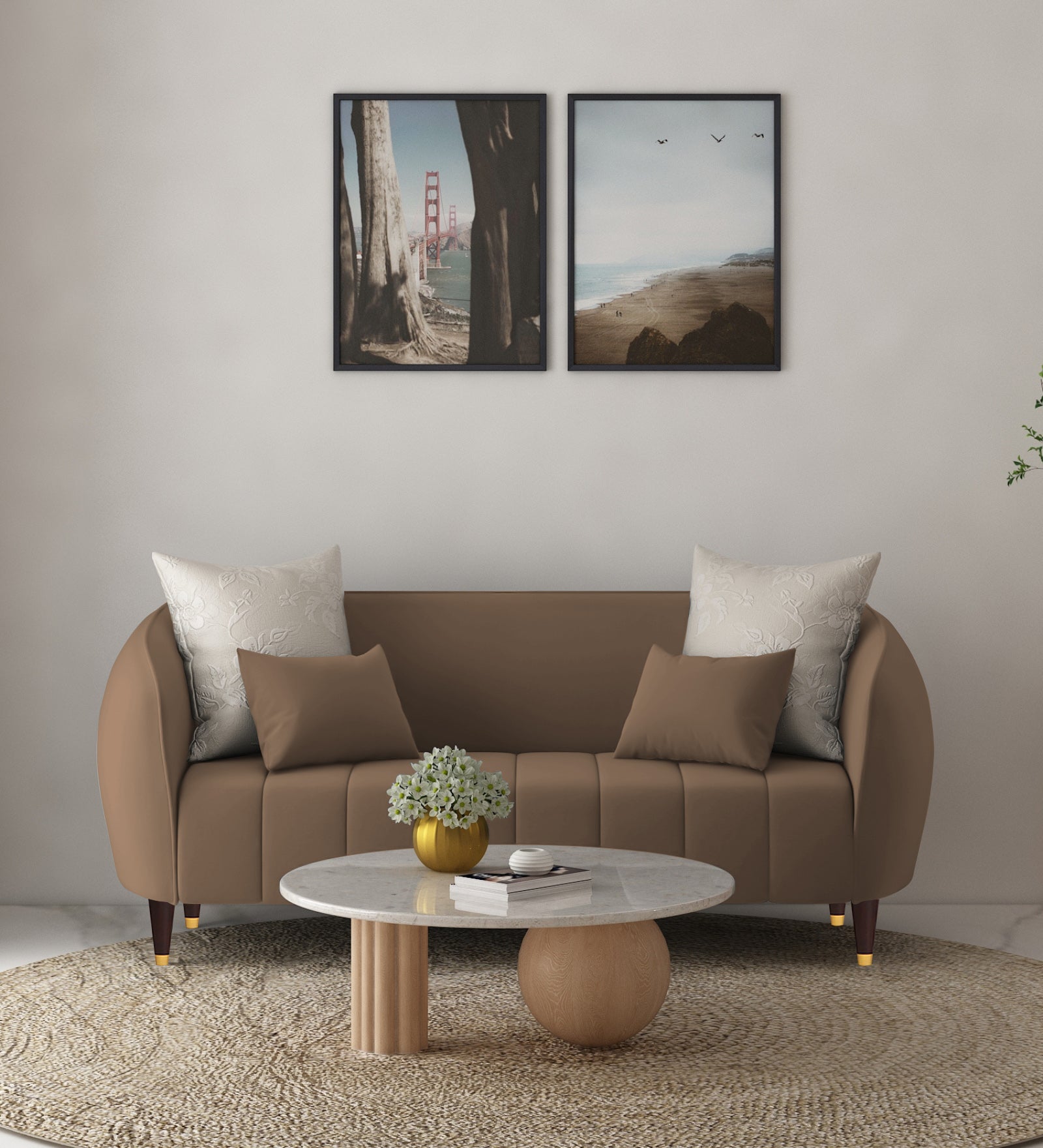 Hairo Velvet 2 Seater Sofa In Mocha Mouse Colour - Febonic Living