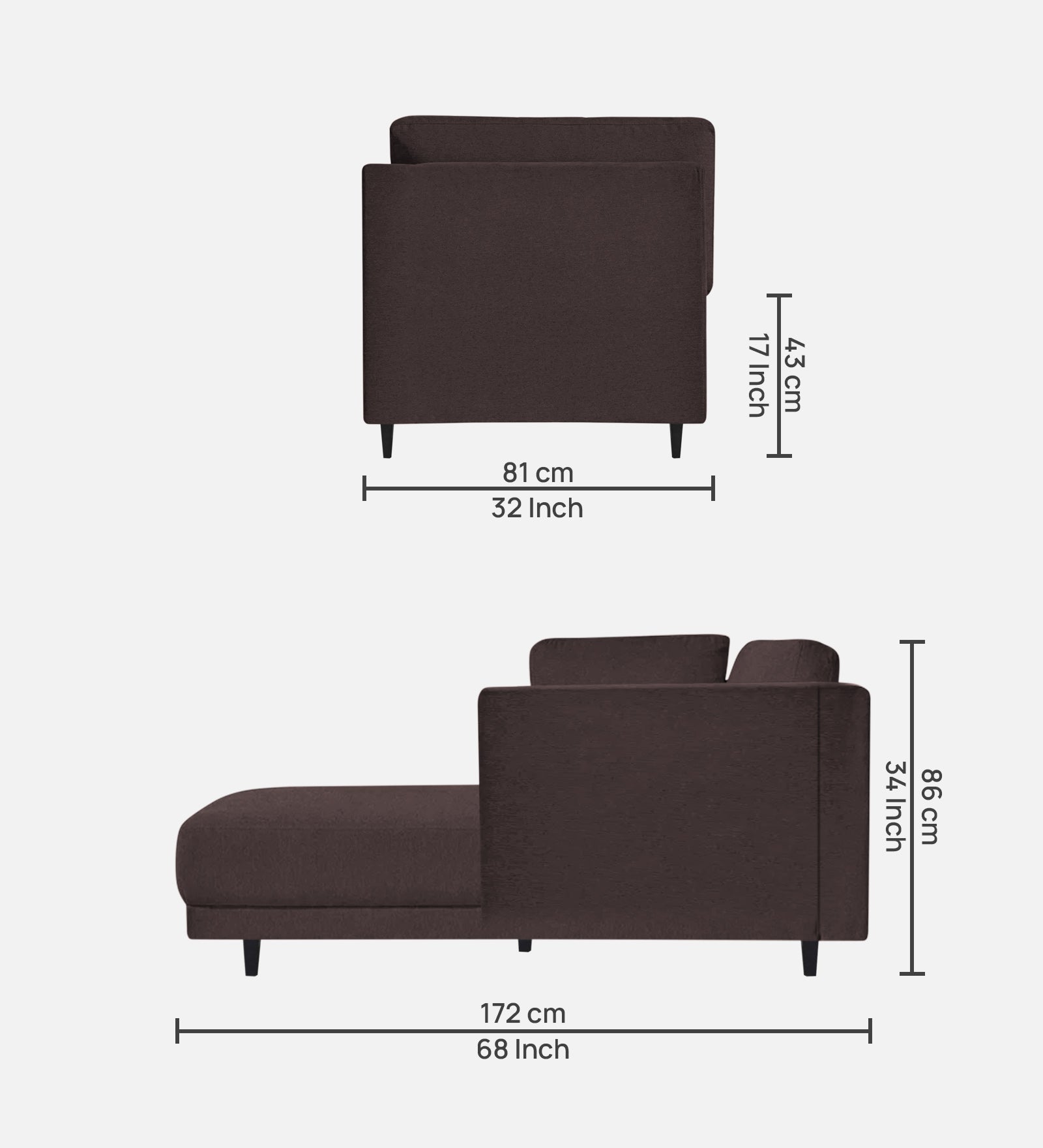 Jonze Velvet LHS Chaise Lounger In Mocha Brown Colour - Febonic Living
