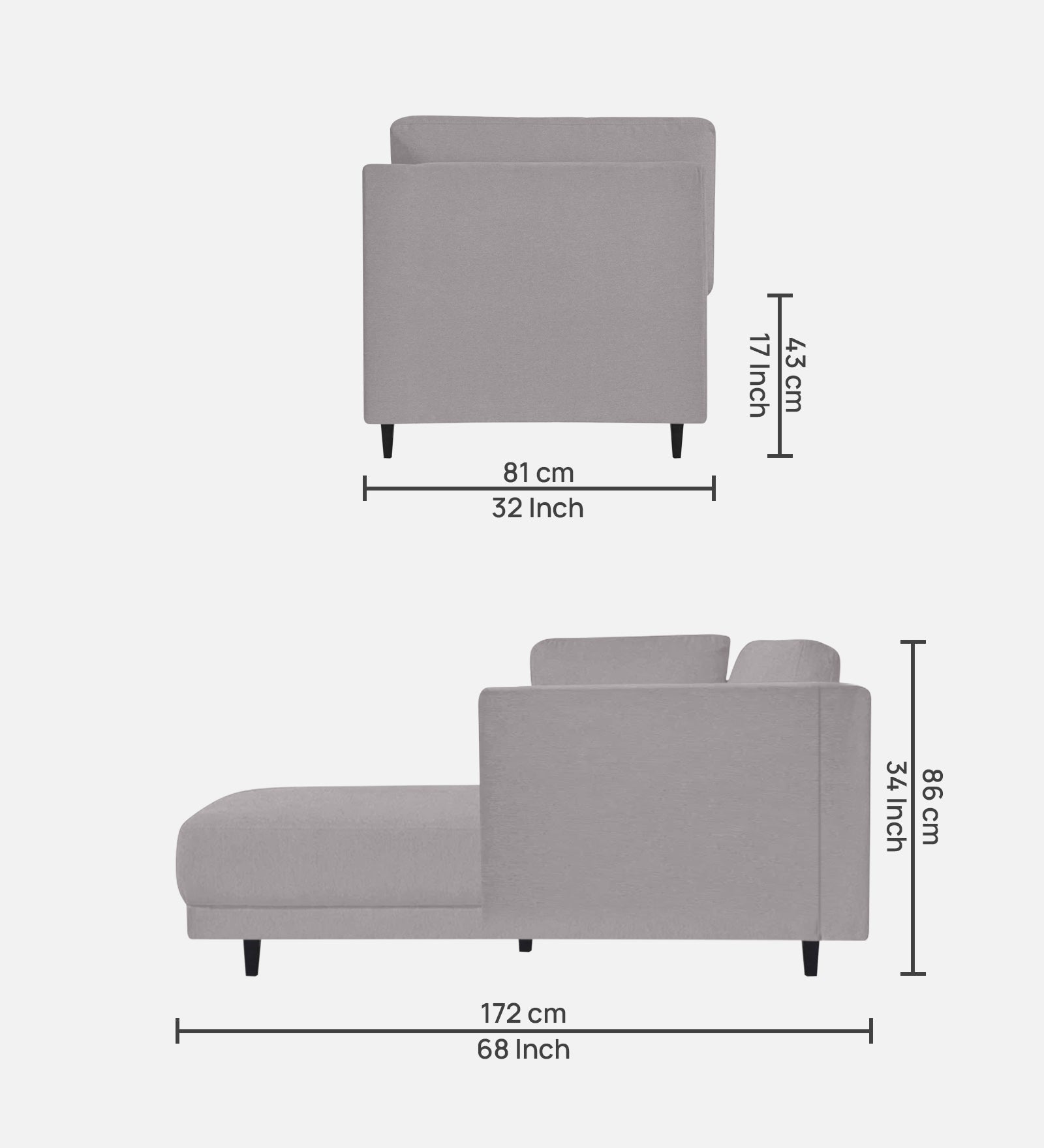 Jonze Velvet LHS Chaise Lounger In Concrete Grey Colour - Febonic Living