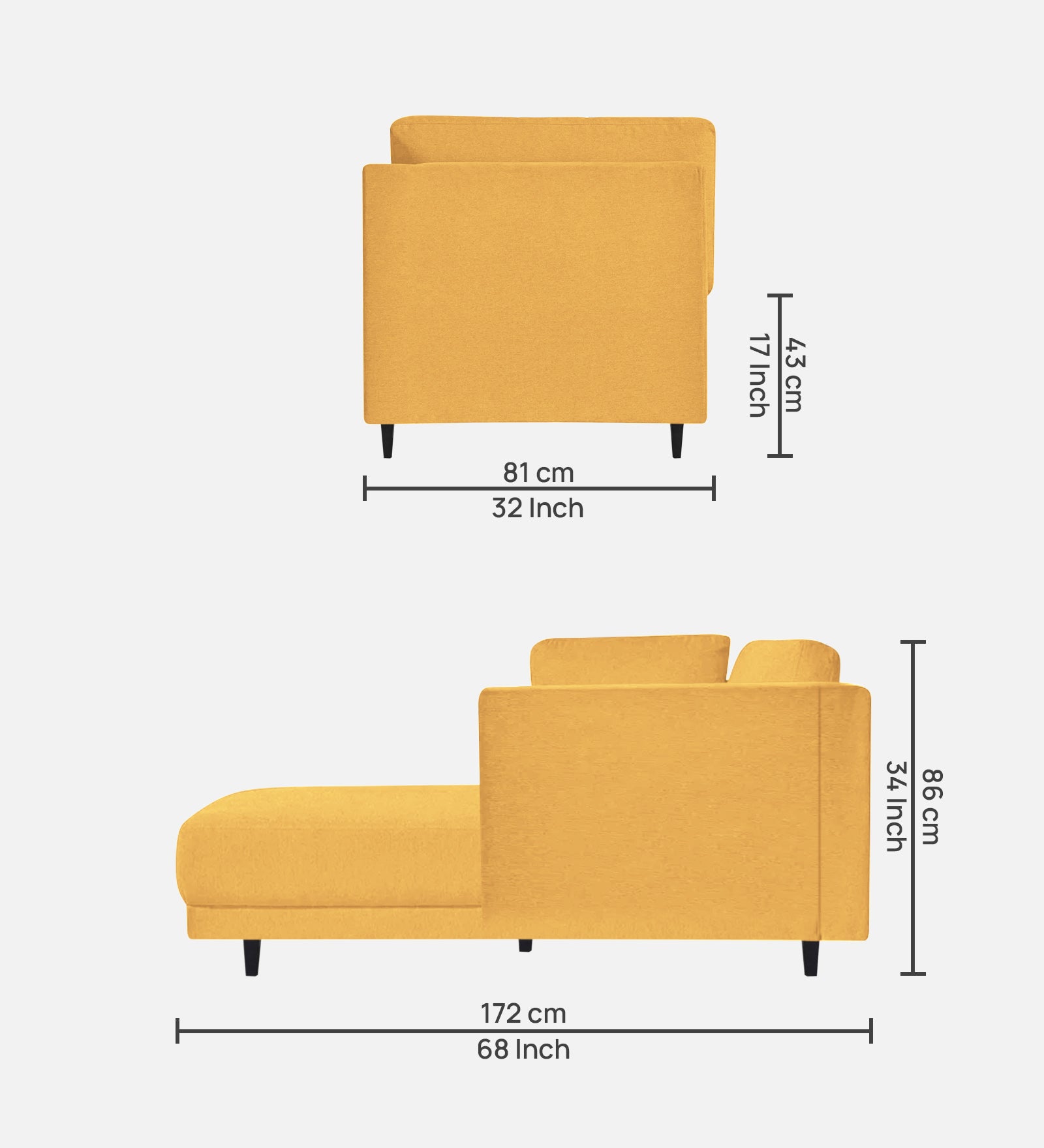 Jonze Velvet LHS Chaise Lounger In Turmeric Yellow Colour - Febonic Living