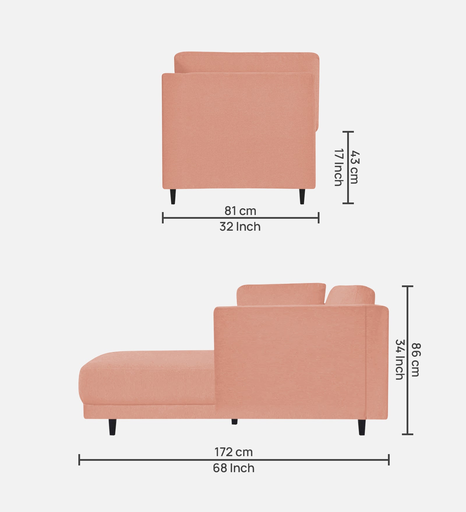 Jonze Velvet LHS Chaise Lounger In Blush Pink Colour - Febonic Living