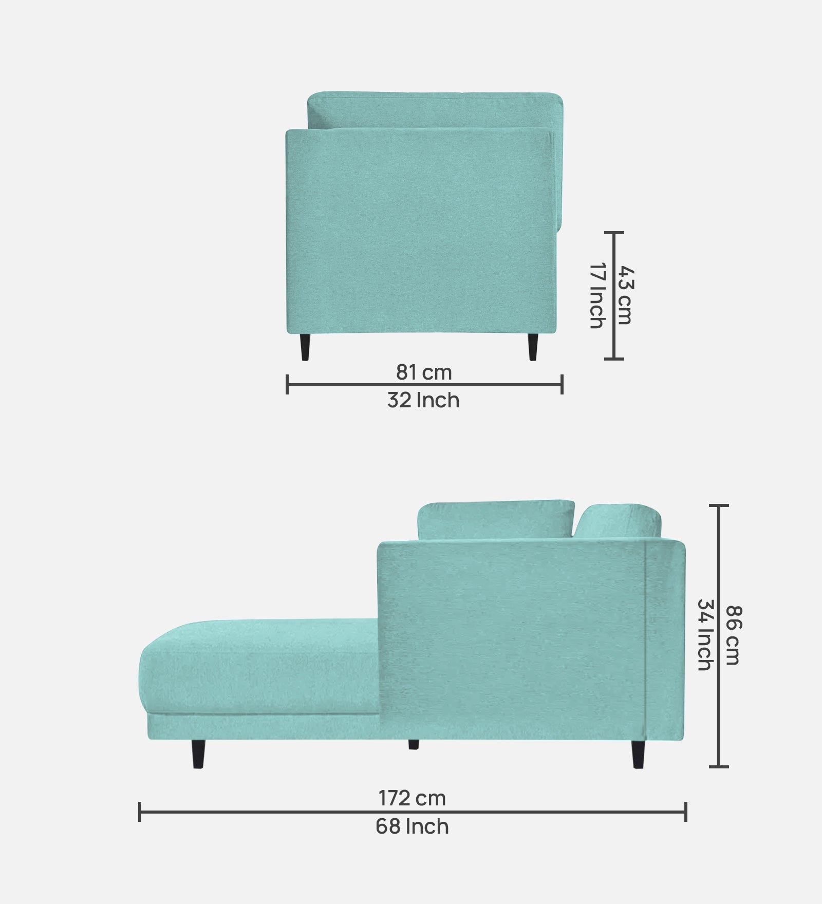 Jonze Velvet LHS Chaise Lounger In Barmunda Aqua Colour - Febonic Living