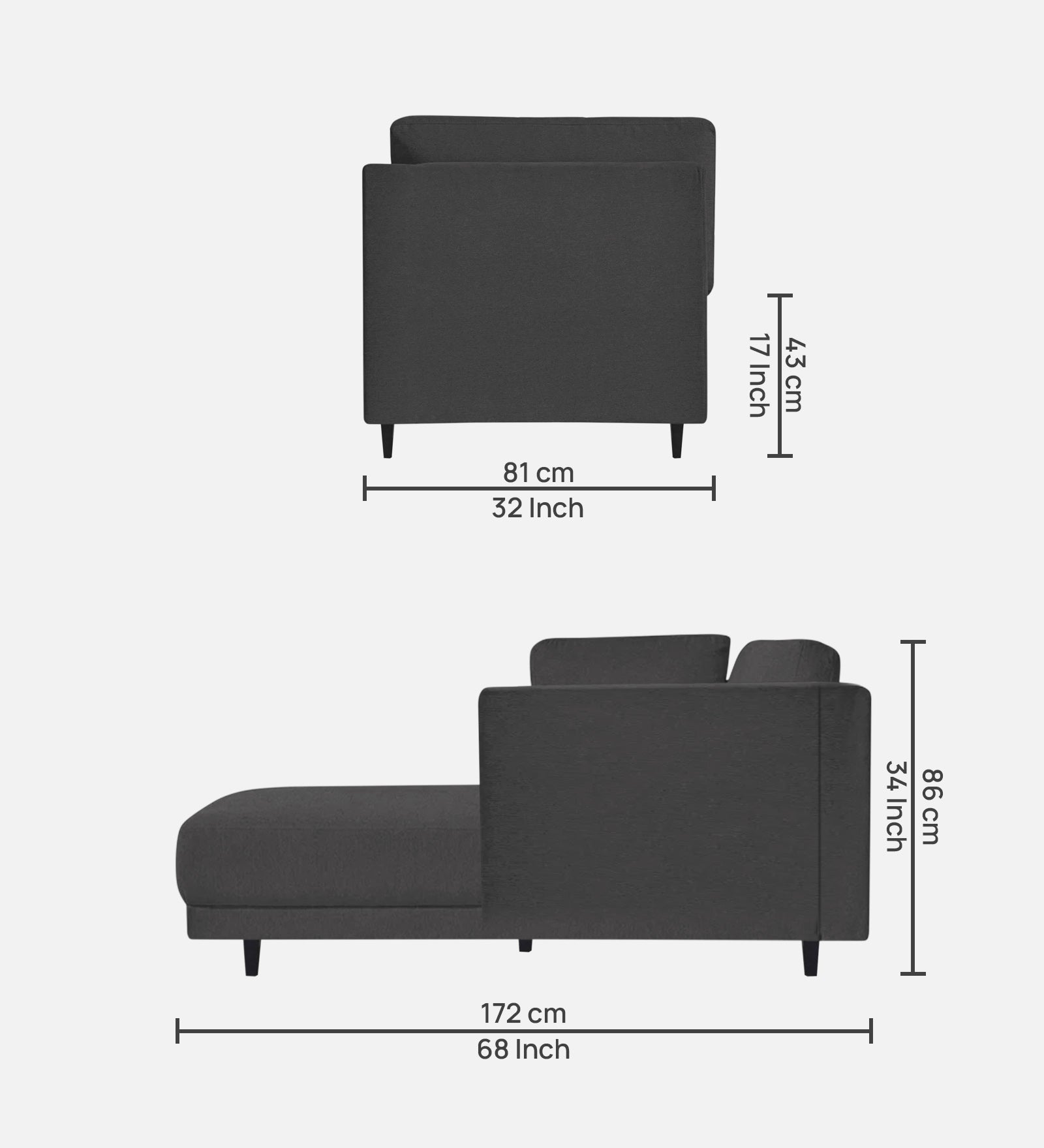 Jonze Velvet LHS Chaise Lounger In Davy Grey Colour - Febonic Living