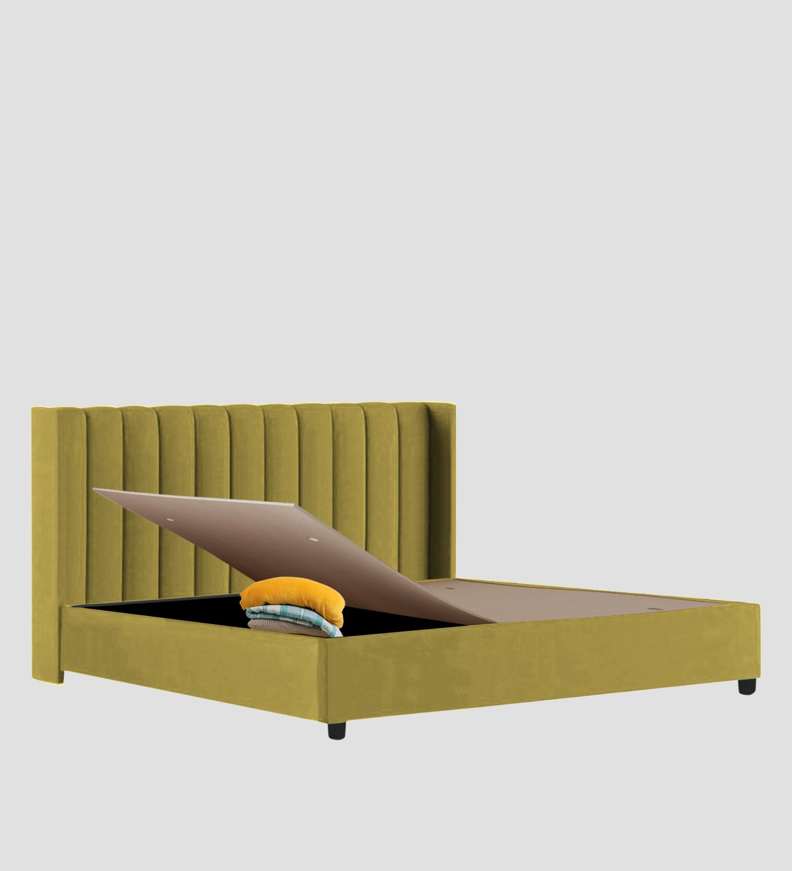 Colina Fabric Queen Size Bed In Parrot Green Colour With Box Storage - Febonic Living