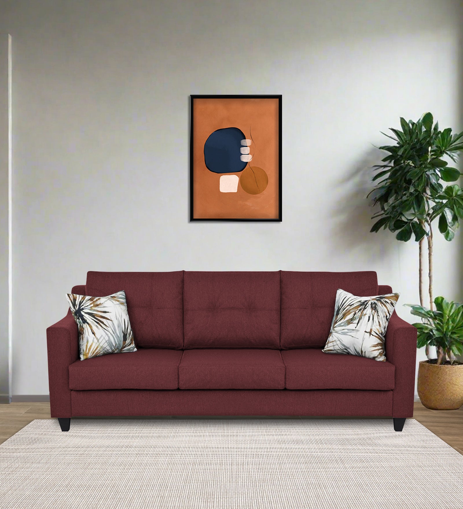 Welly Fabric 3 Seater Sofa In Blaze Red Colour - Febonic Living