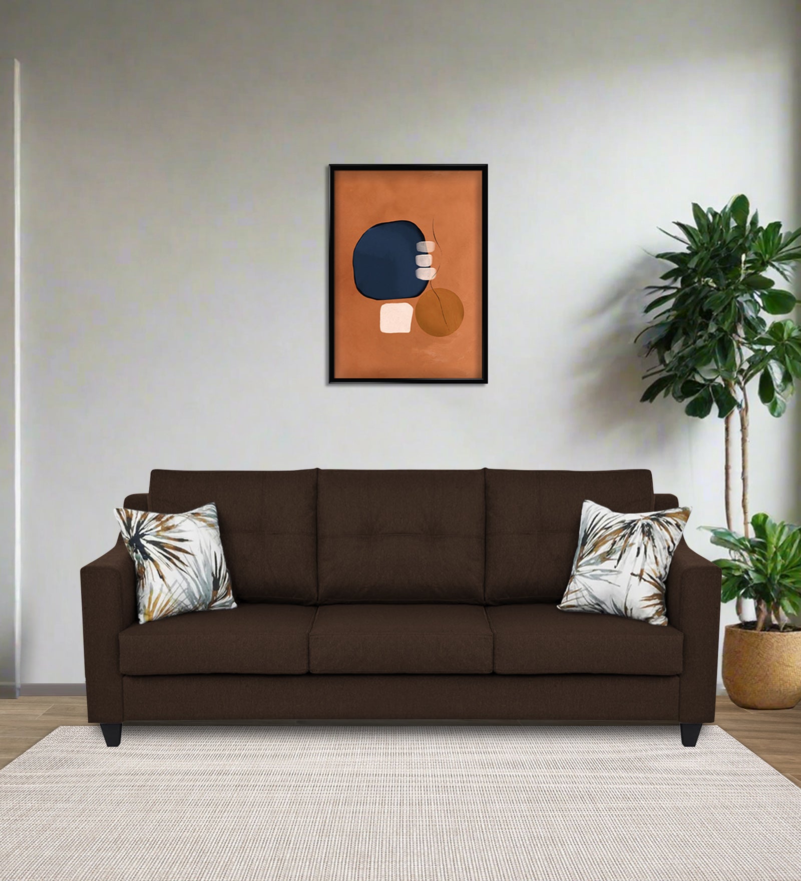Welly Fabric 3 Seater Sofa In Cidar Brown Colour - Febonic Living
