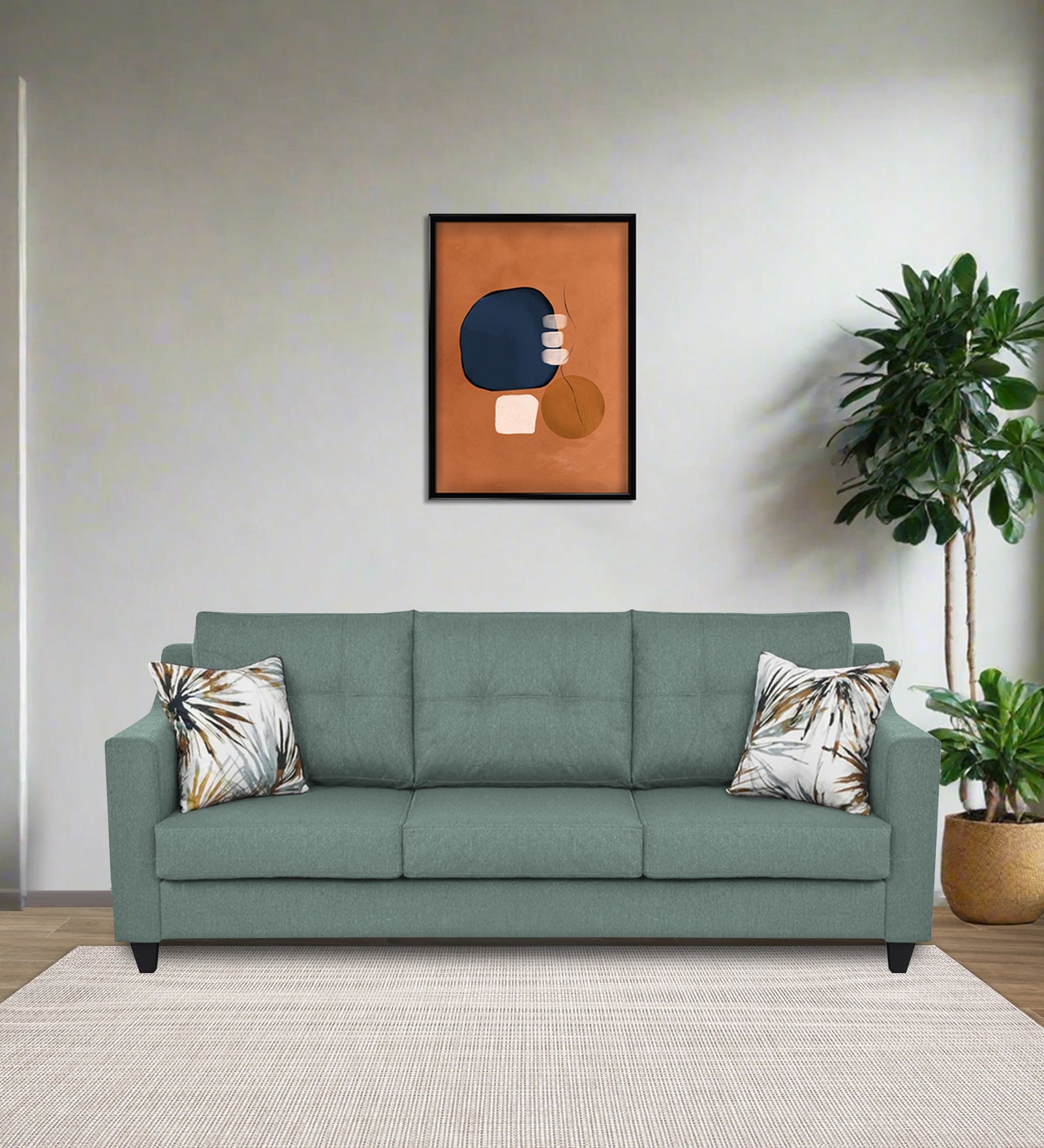 Welly Fabric 3 Seater Sofa In Suka Blue Colour - Febonic Living