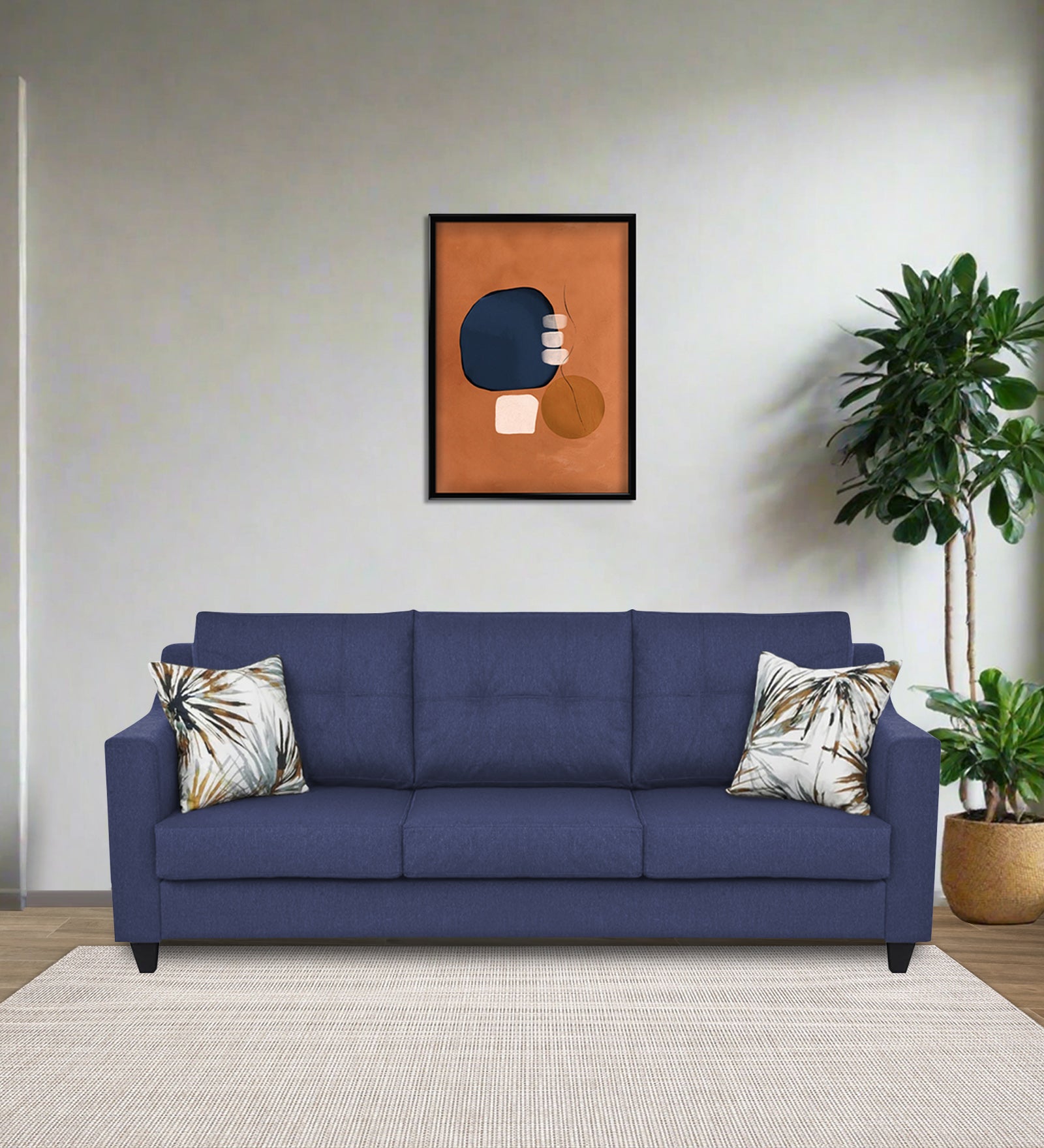 Welly Fabric 3 Seater Sofa In Slate Blue Colour - Febonic Living