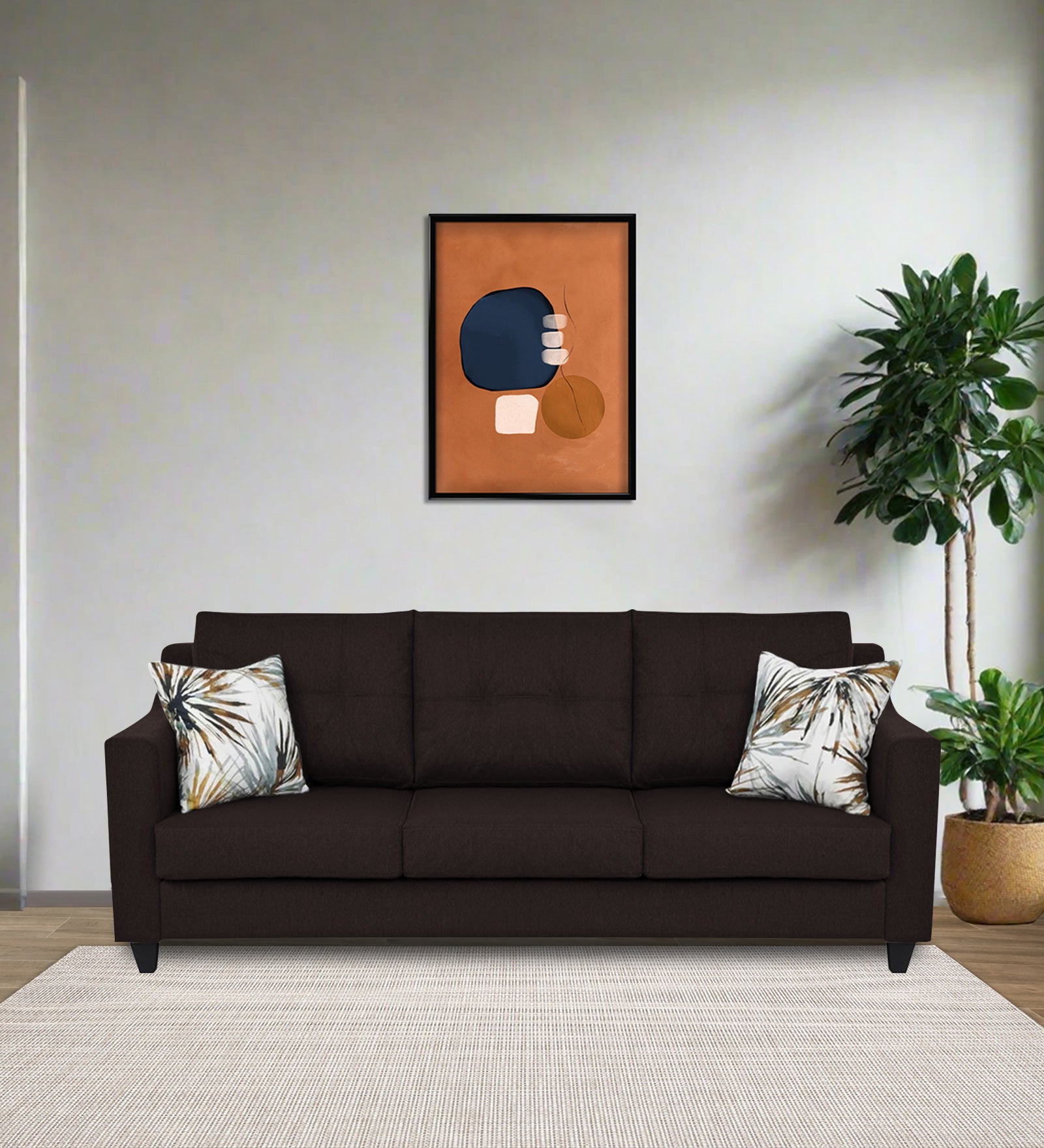 Welly Fabric 3 Seater Sofa In Dark Brown Colour - Febonic Living