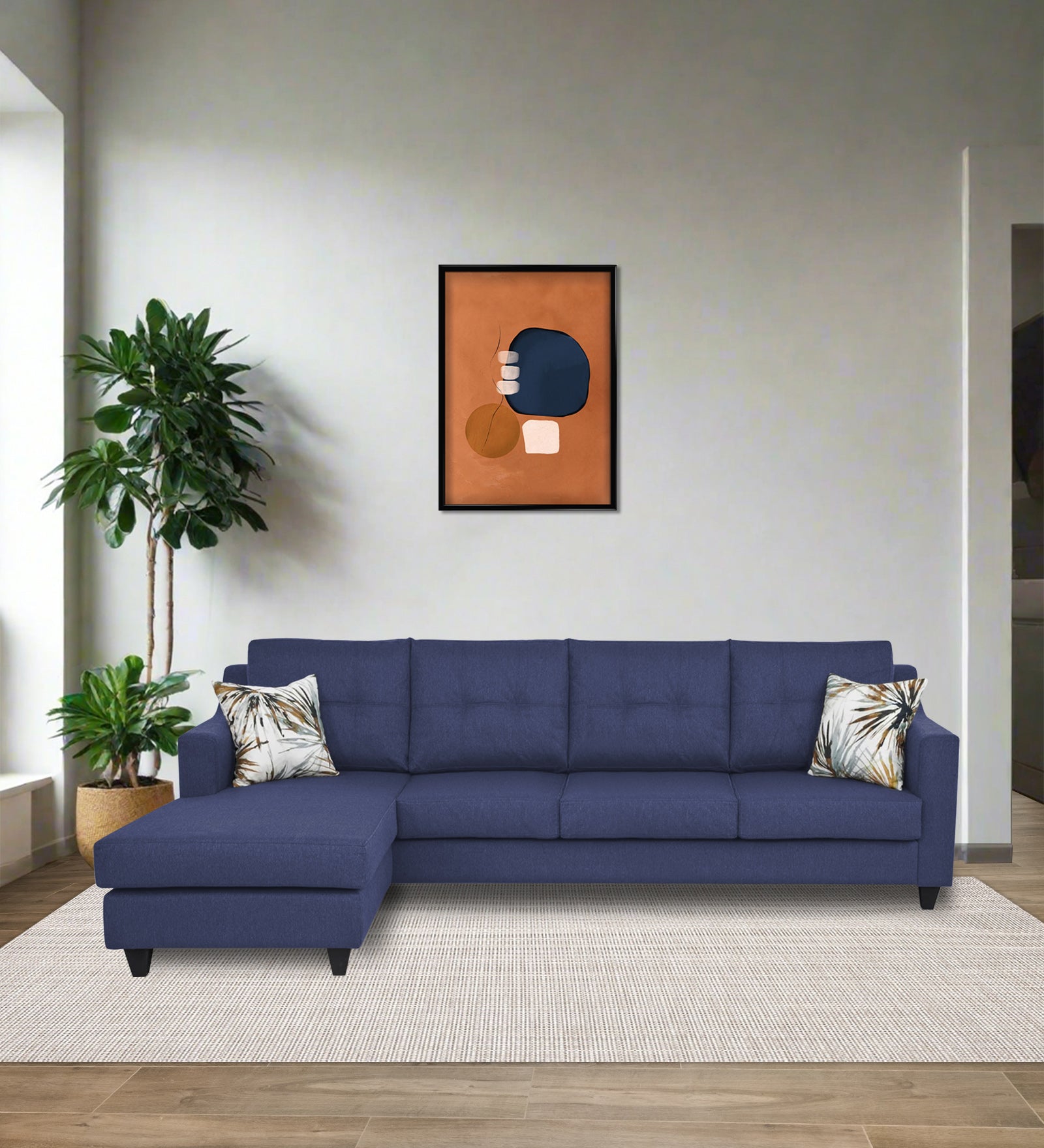 Welly RHS (3+Lounger) Fabric Sectional Sofa - Slate Blue by Febonic Living