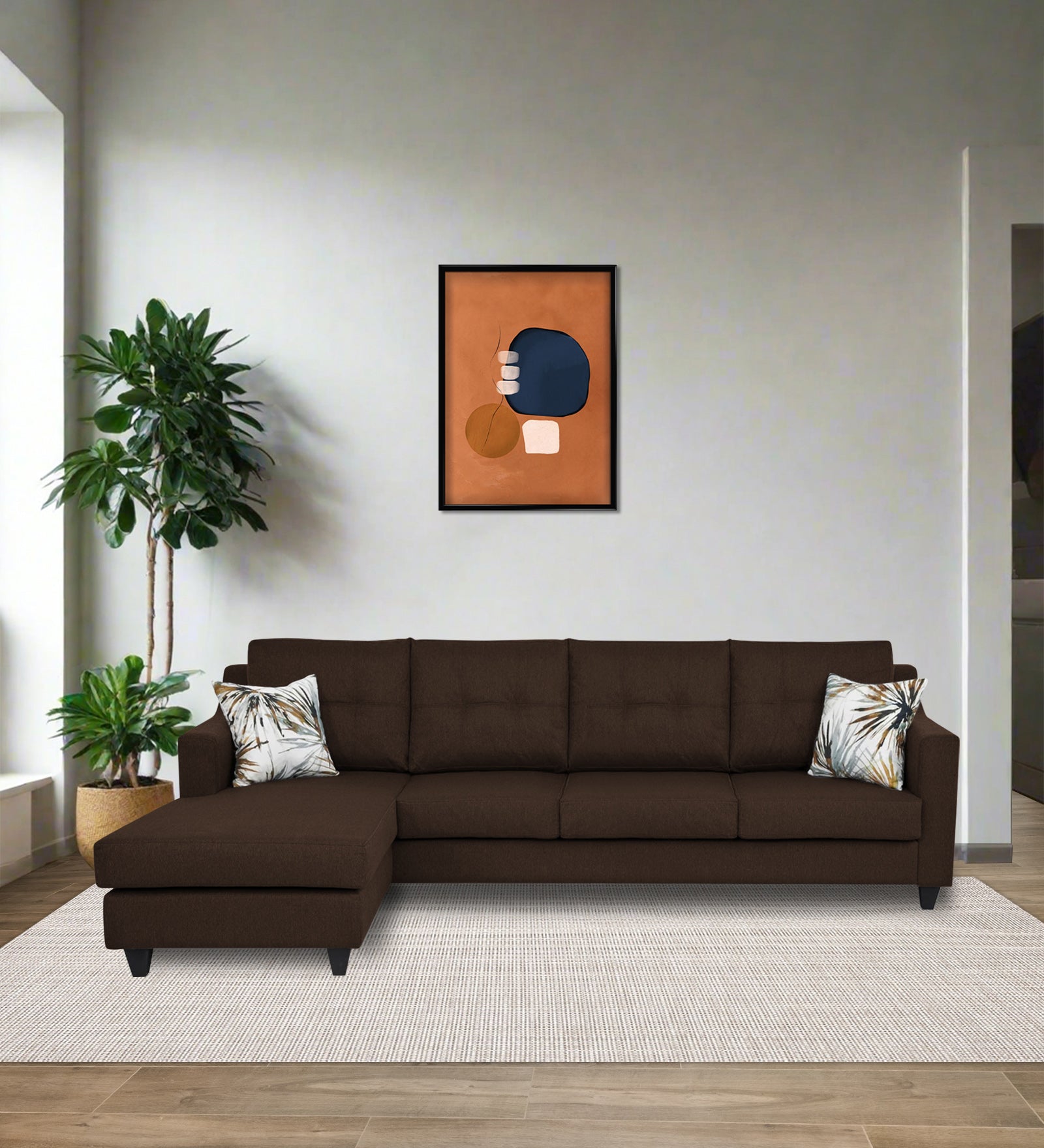 Welly RHS (3+Lounger) Fabric Sectional Sofa - Cidar Brown by Febonic Living