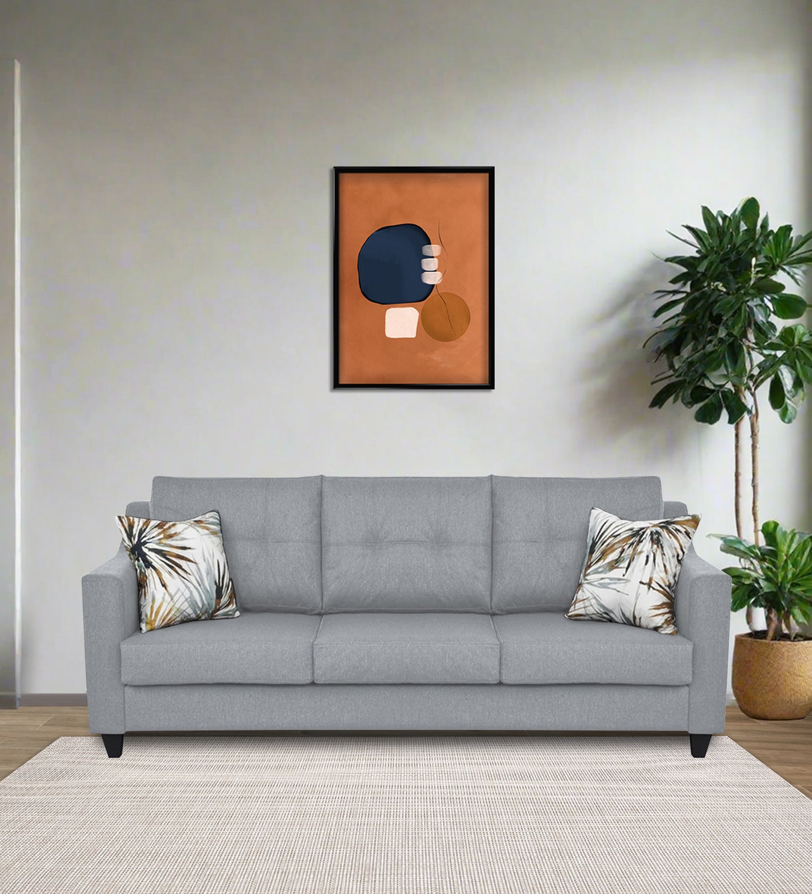 Welly Fabric 3 Seater Sofa In Coin Grey Colour - Febonic Living