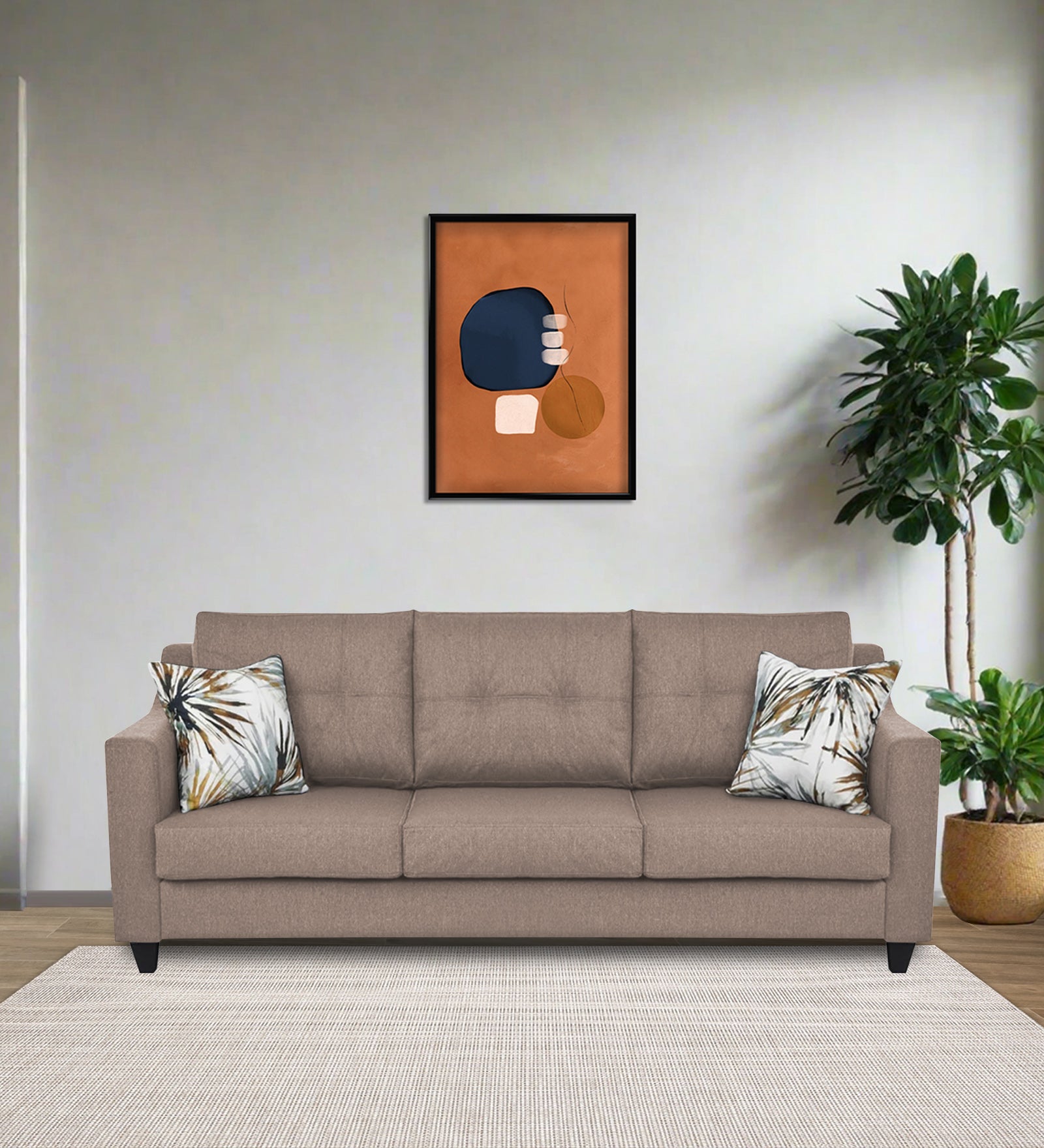 Welly Fabric 3 Seater Sofa In Khadi Beige Colour - Febonic Living