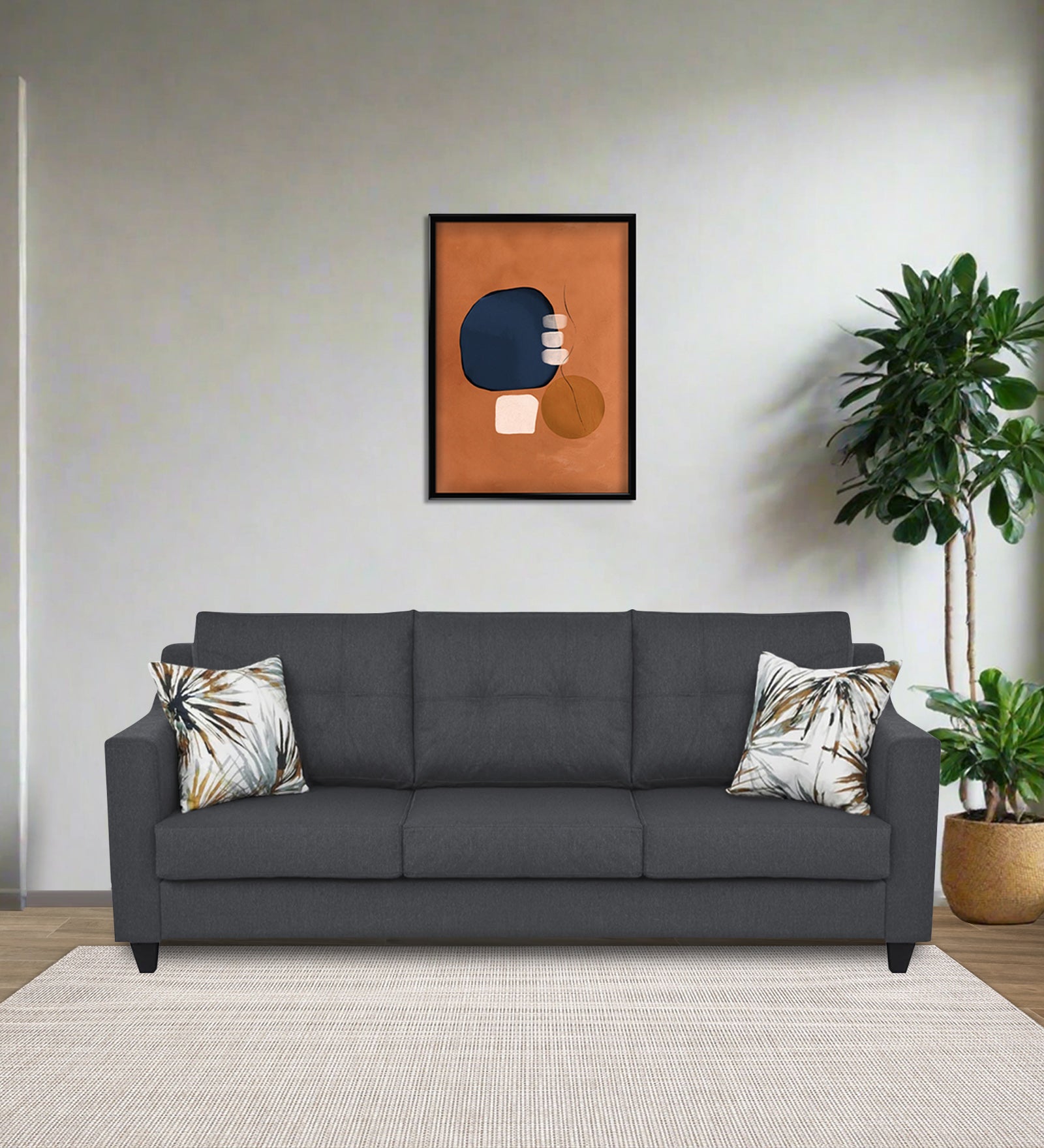 Welly Fabric 3 Seater Sofa In Maba Grey Colour - Febonic Living