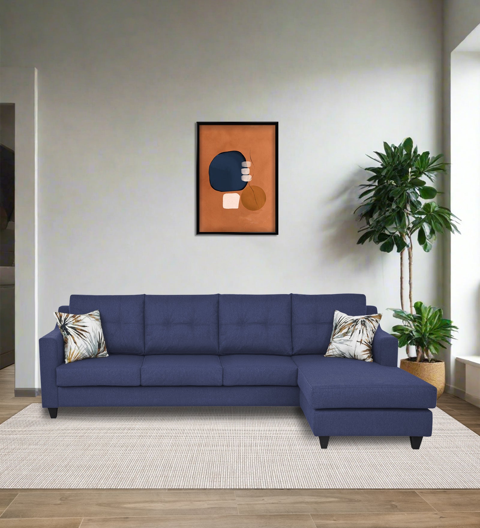 Welly Fabric LHS Sectional Sofa (3+Lounger) In Slate Blue Colour - Febonic Living