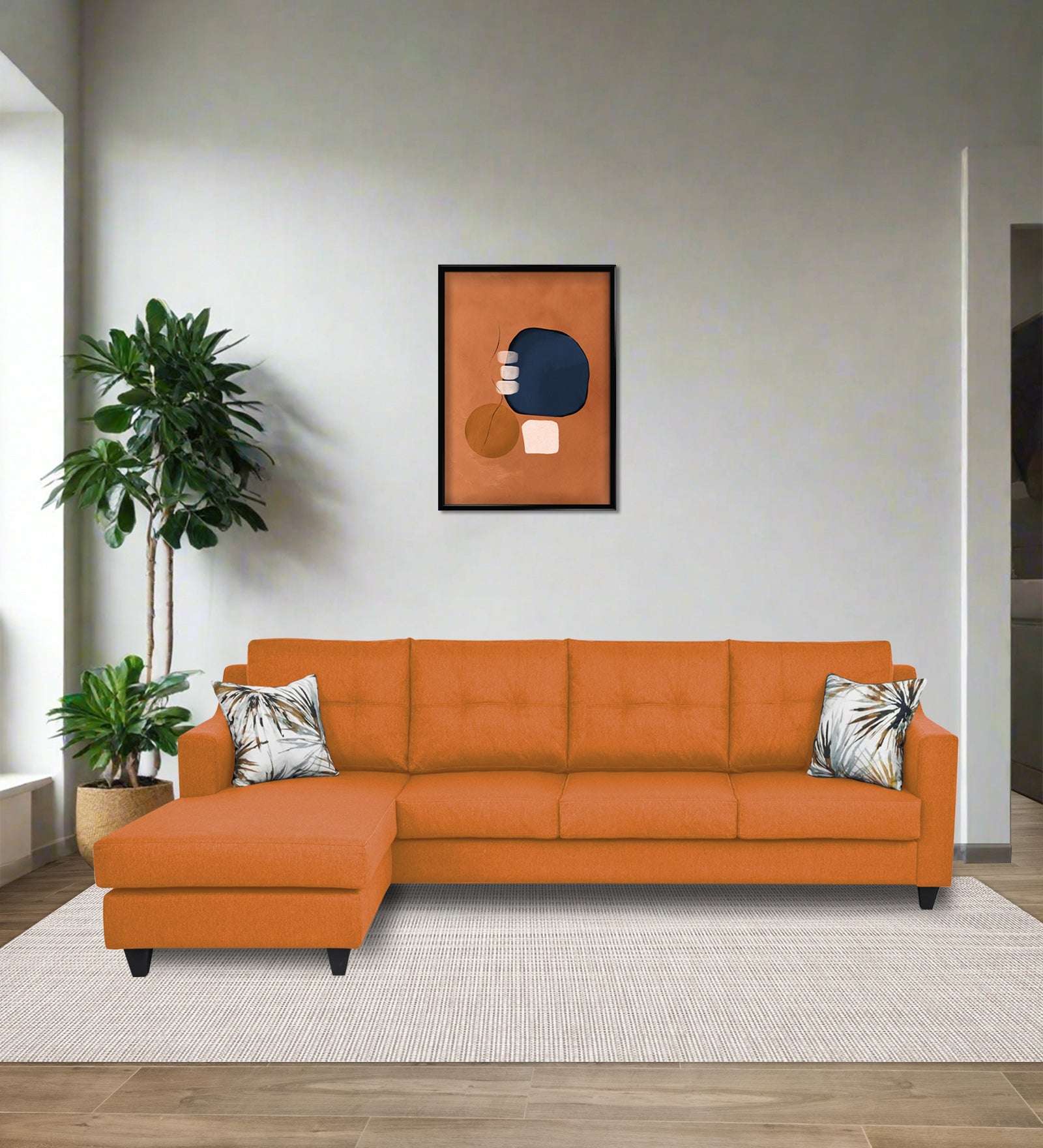 Welly RHS (3+Lounger) Fabric Sectional Sofa - Dark Orange by Febonic Living