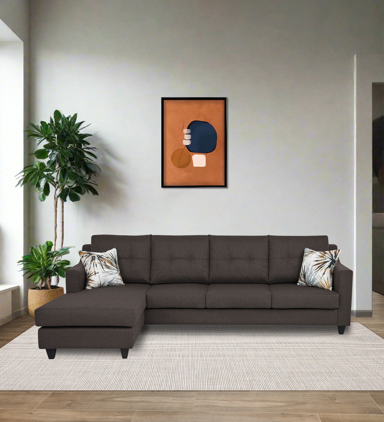 Welly RHS (3+Lounger) Fabric Sectional Sofa - Caspa Brown by Febonic Living
