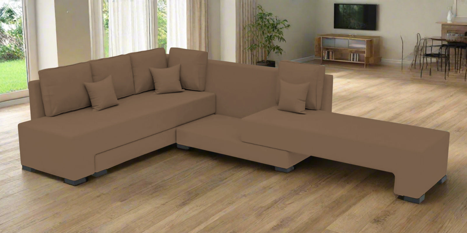 Corby Velvet LHS 6 Seater Convertible Sofa Cum Bed In Mocha Mouse Colour - Febonic Living