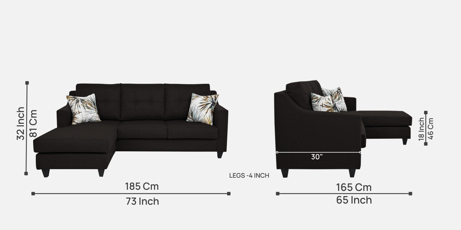 Welly Fabric RHS Sectional Sofa (2+Lounger) In Cara Brown Colour - Febonic Living