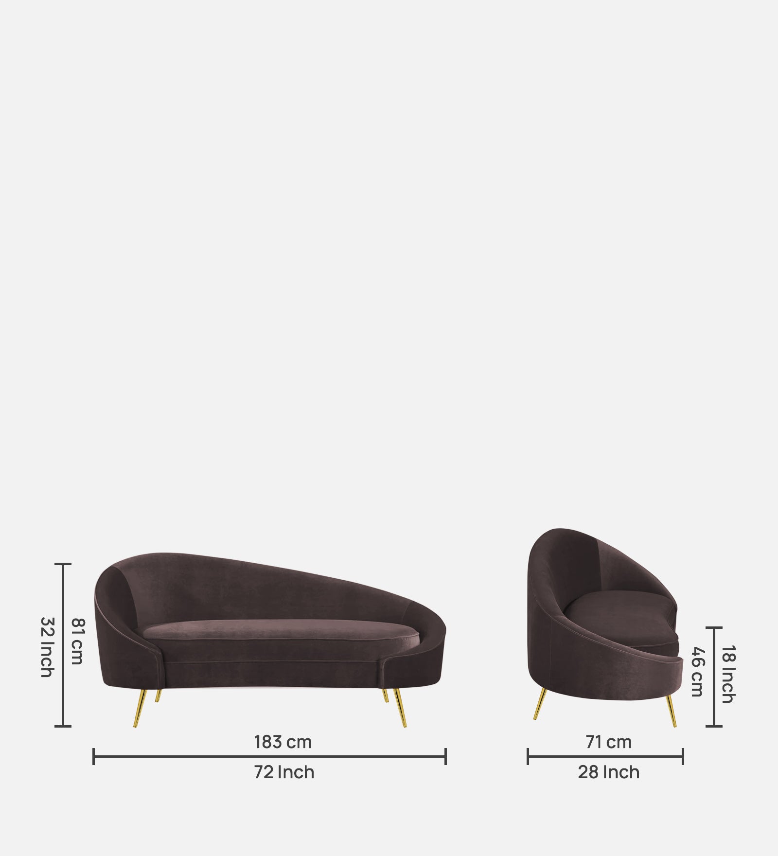Cely Velvet RHS Chaise Lounger In Mocha Brown Colour - Febonic Living