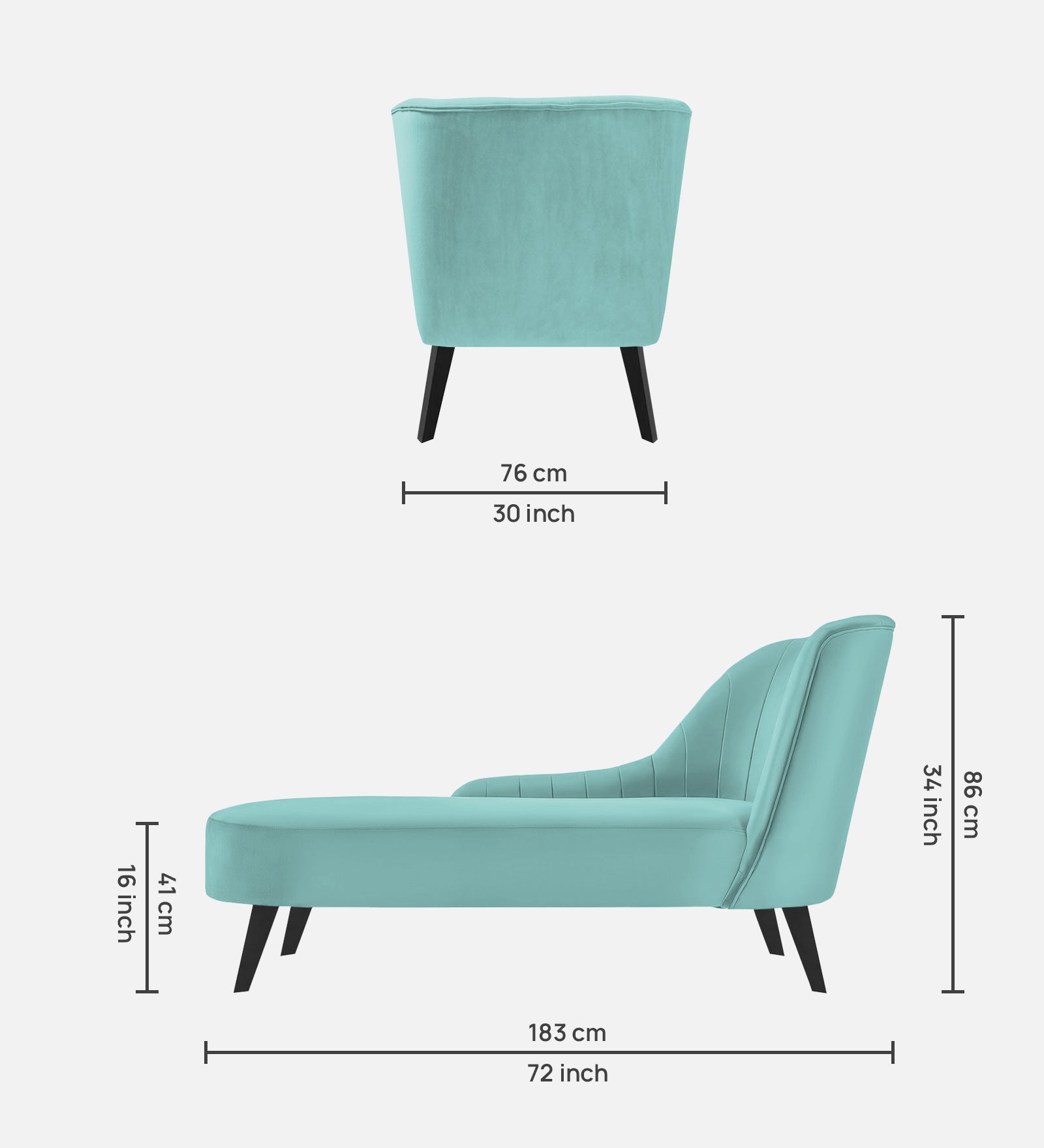 Flora Velvet LHS Chaise Lounger In Barmunda Aqua Colour - Febonic Living