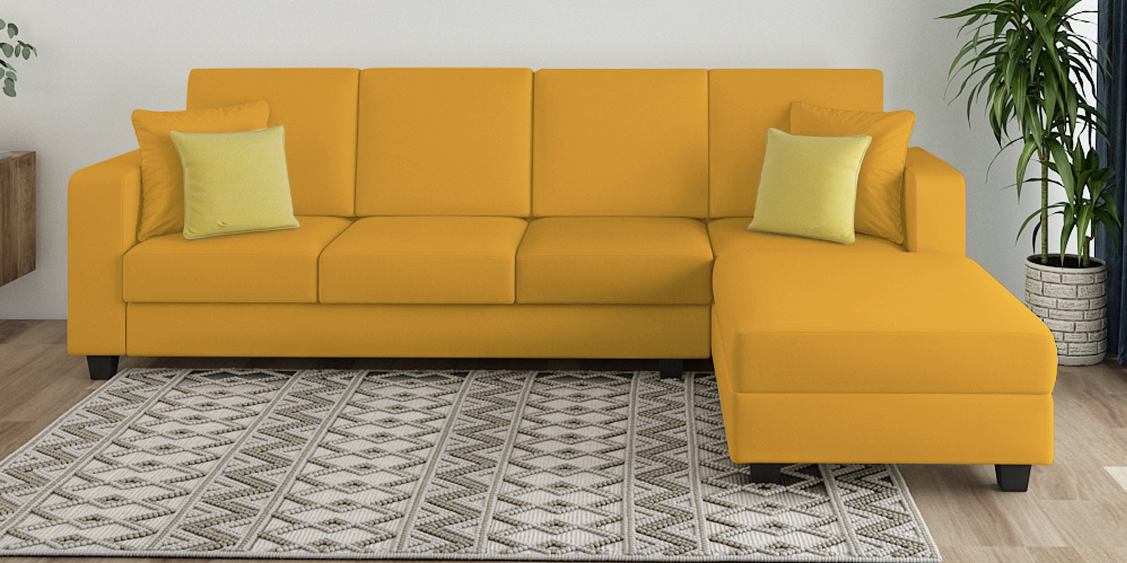 Nabi Fabric LHS Sectional Sofa(3+Lounger) In Bold Yellow Colour - Febonic Living