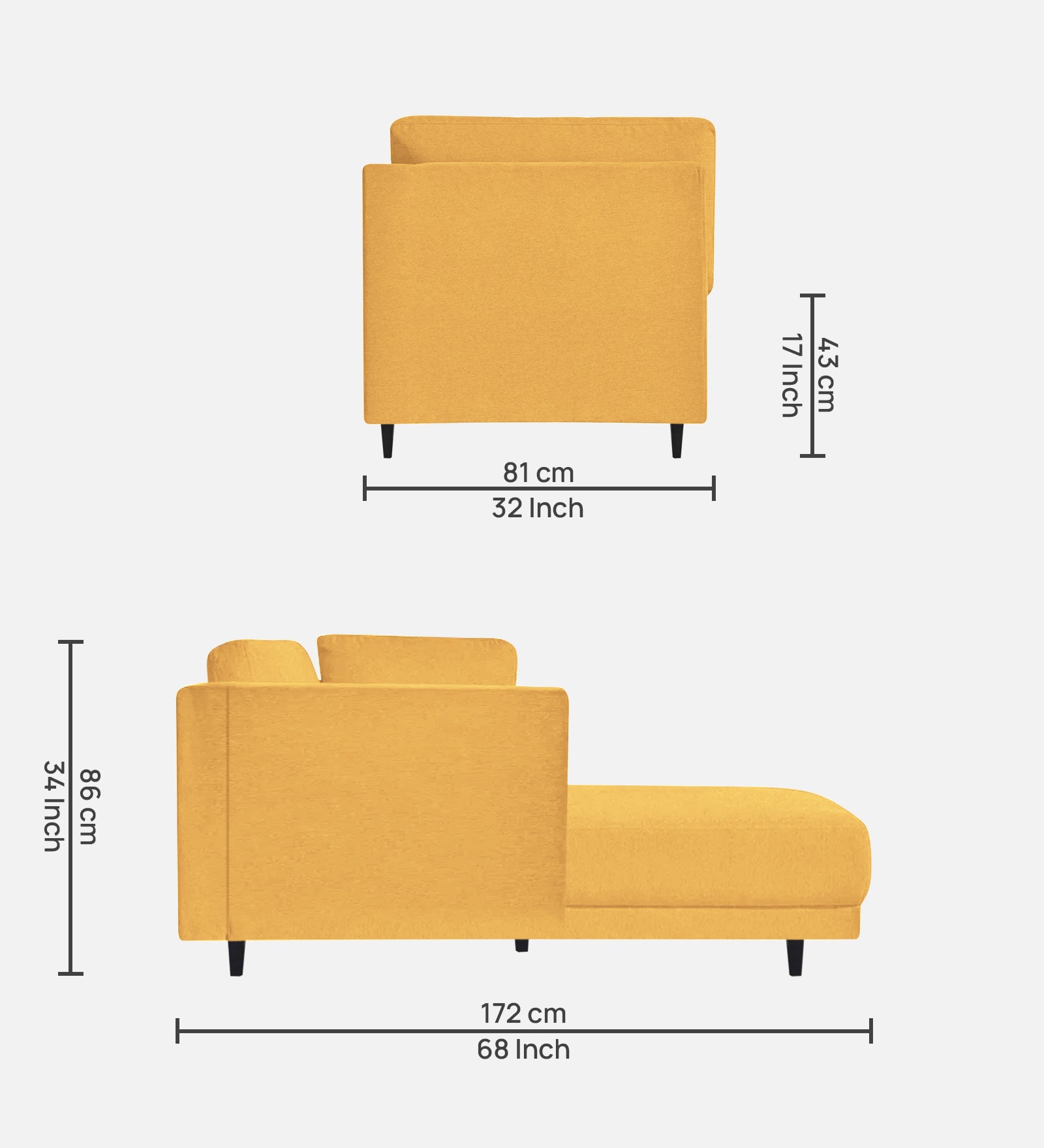 Jonze Velvet RHS Chaise Lounger In Turmeric Yellow Colour - Febonic Living