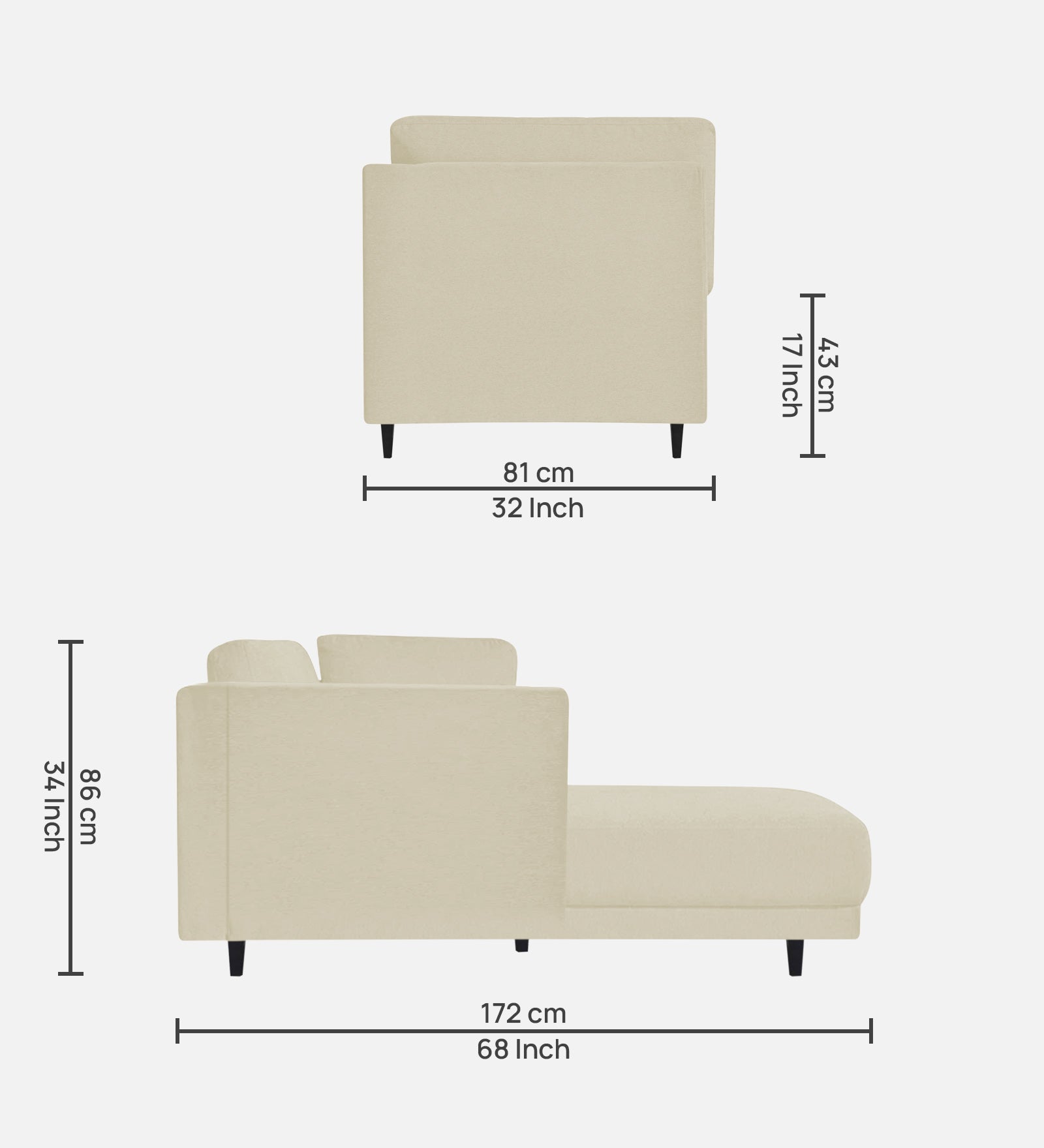 Jonze Velvet RHS Chaise Lounger In Warm White Colour - Febonic Living