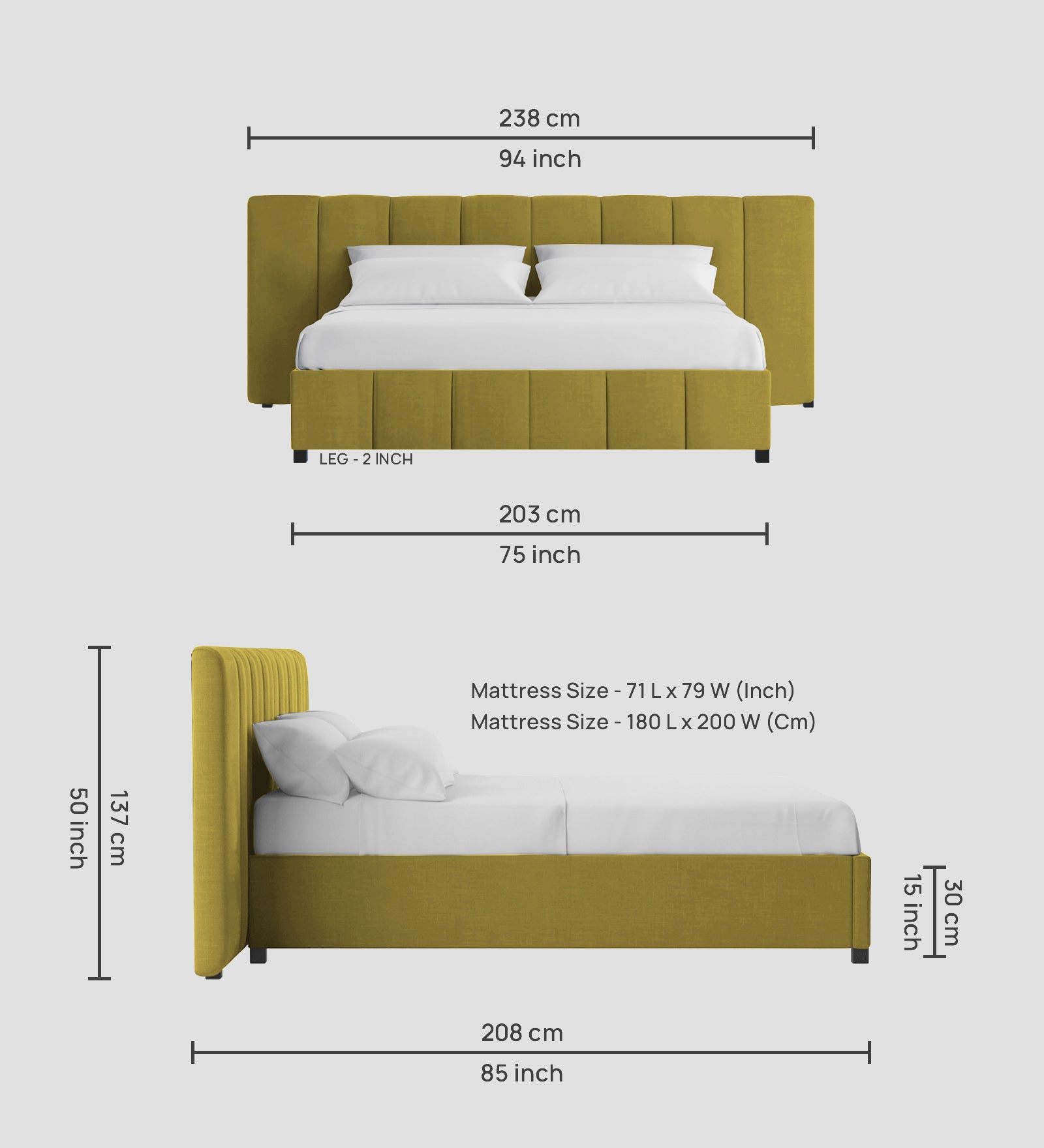 Nora Fabric King Size Bed In Parrot Green Colour With Box Storage - Febonic Living