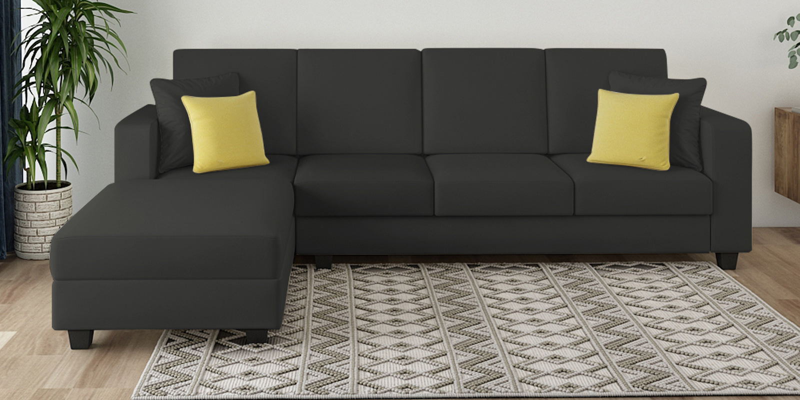 Nabi Fabric RHS Sectional Sofa (3+Lounger) In Charcoal Grey Colour - Febonic Living