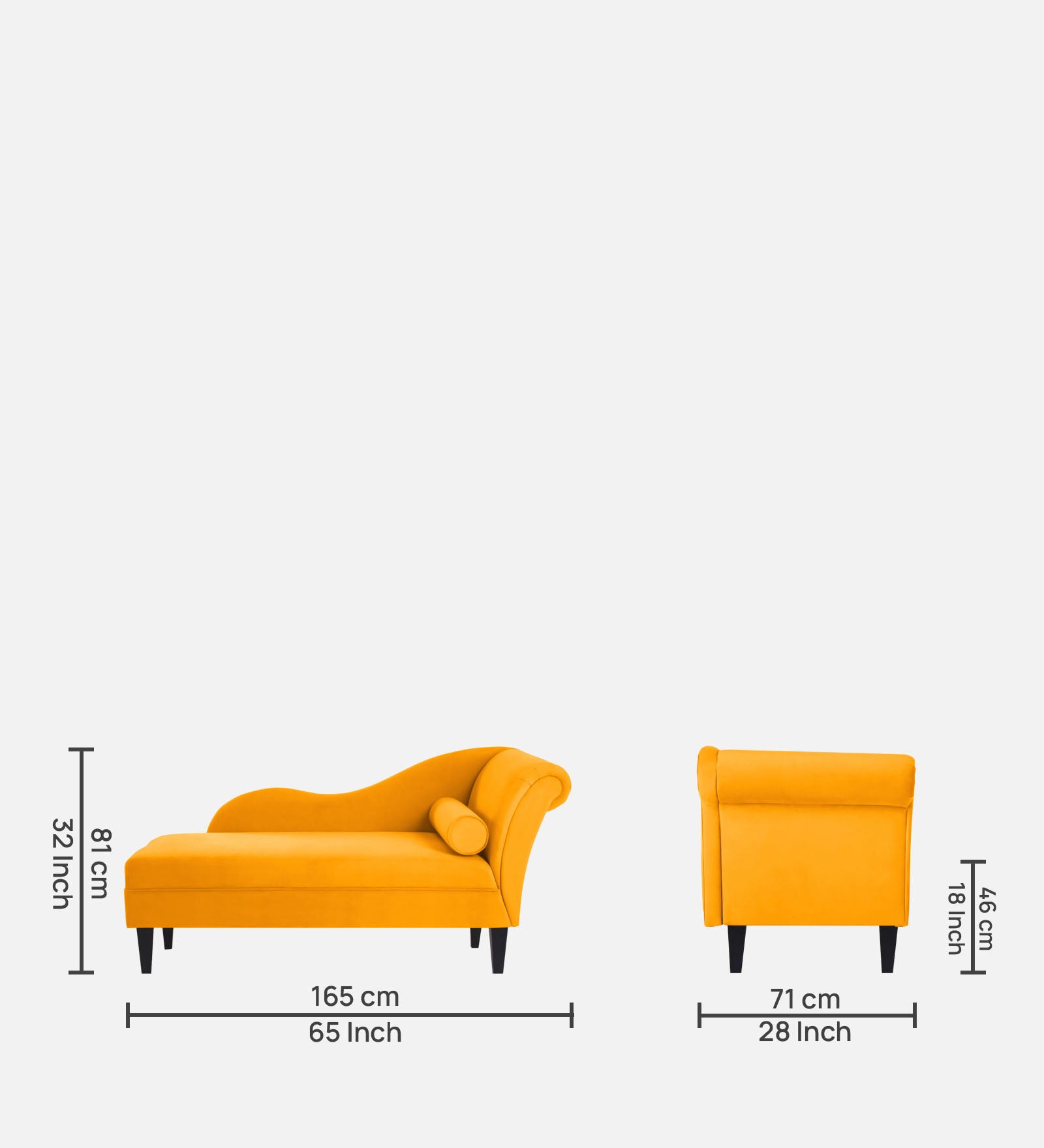 Rana Velvet LHS Chaise Lounger In Saffron Yellow Colour - Febonic Living