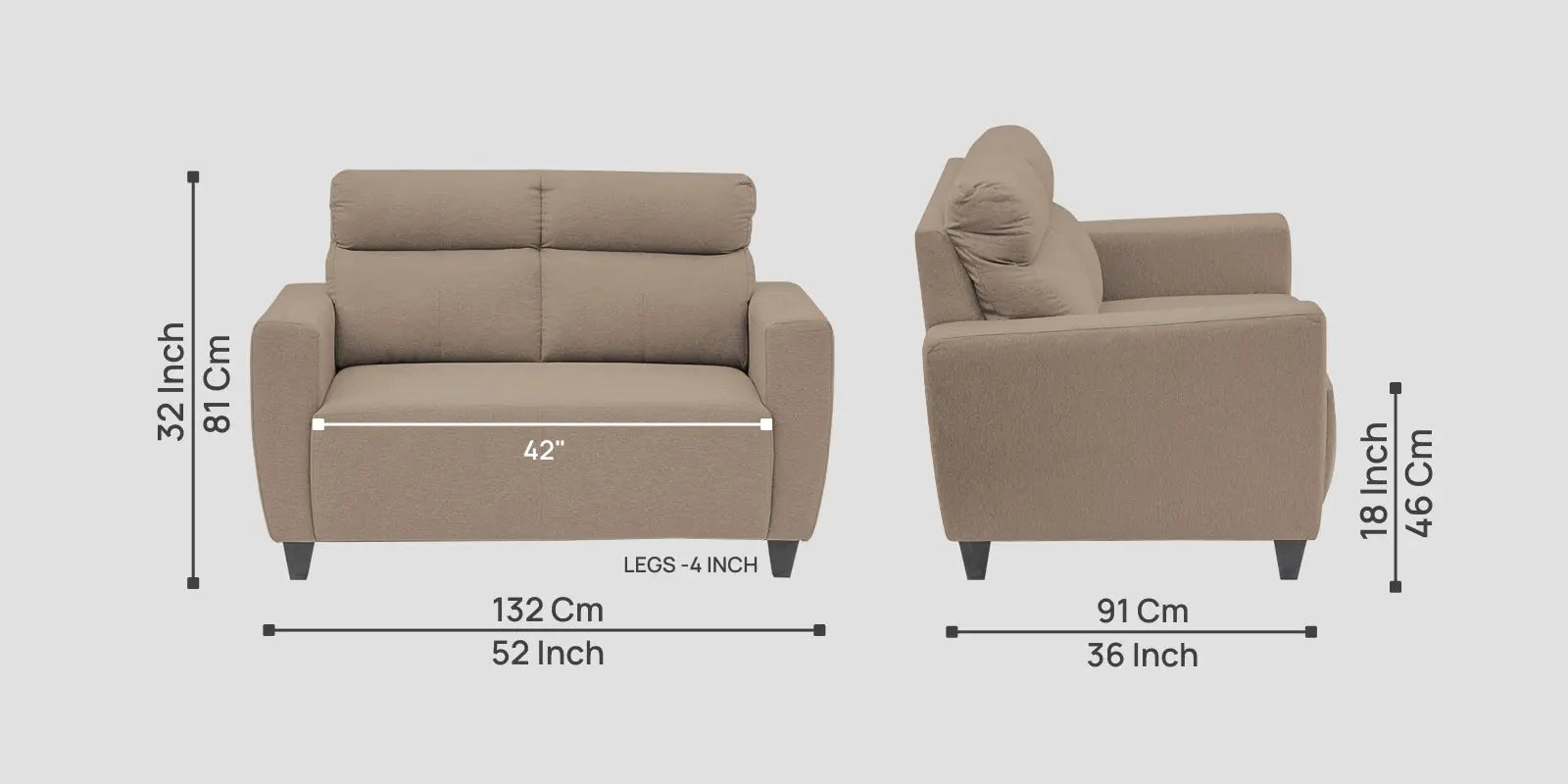 Burban Fabric 2 Seater Sofa In Nut Beige Colour Febonic Living