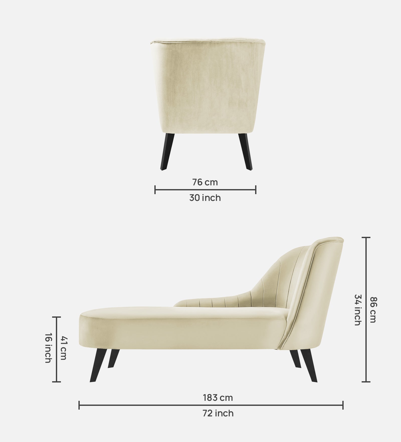 Flora Velvet LHS Chaise Lounger In Warm White Colour - Febonic Living