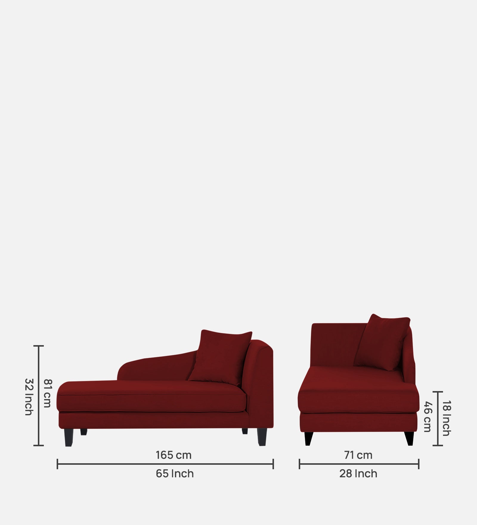 Louis Fabric LHS Chaise Lounger In Blood Maroon Colour - Febonic Living