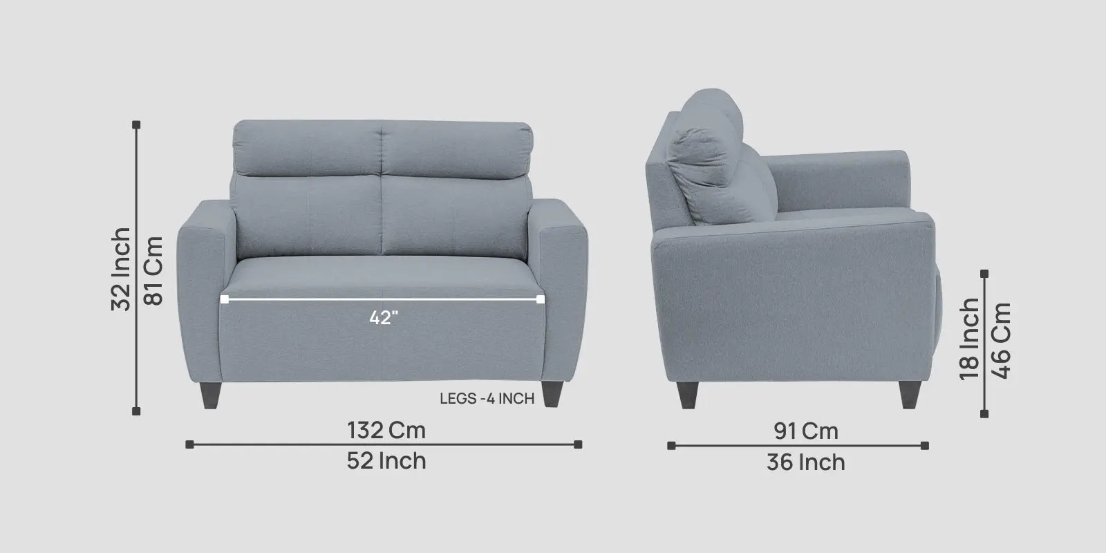Burban Fabric 2 Seater Sofa In Winter Grey Colour Febonic Living