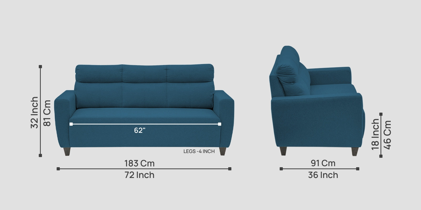 Honor Fabric 3 Seater Sofa In Eclipse Blue Colour - Febonic Living